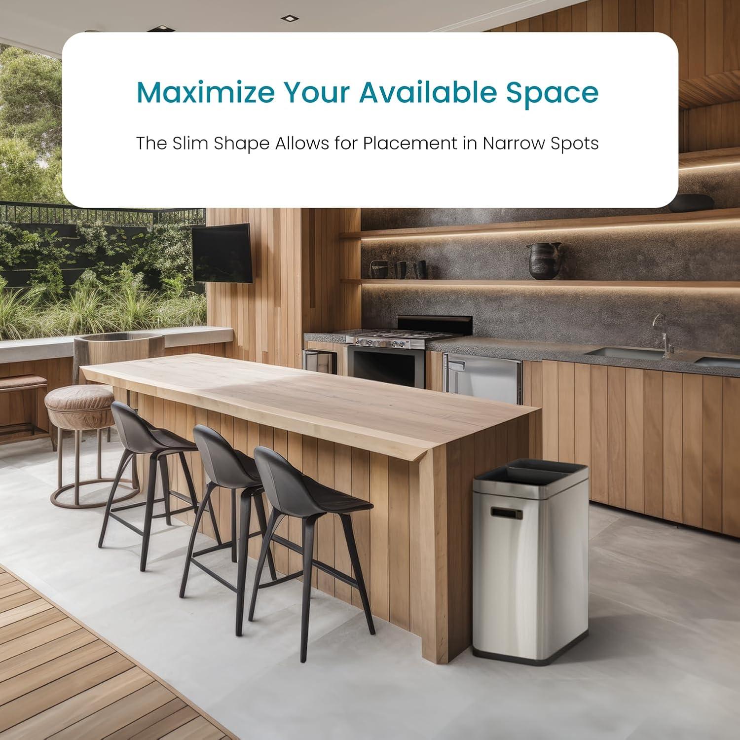 Home Zone Living Home Zone Living Open Top Trash Can Dual Removable Liners for Trash and Recycling Stainless Steel
