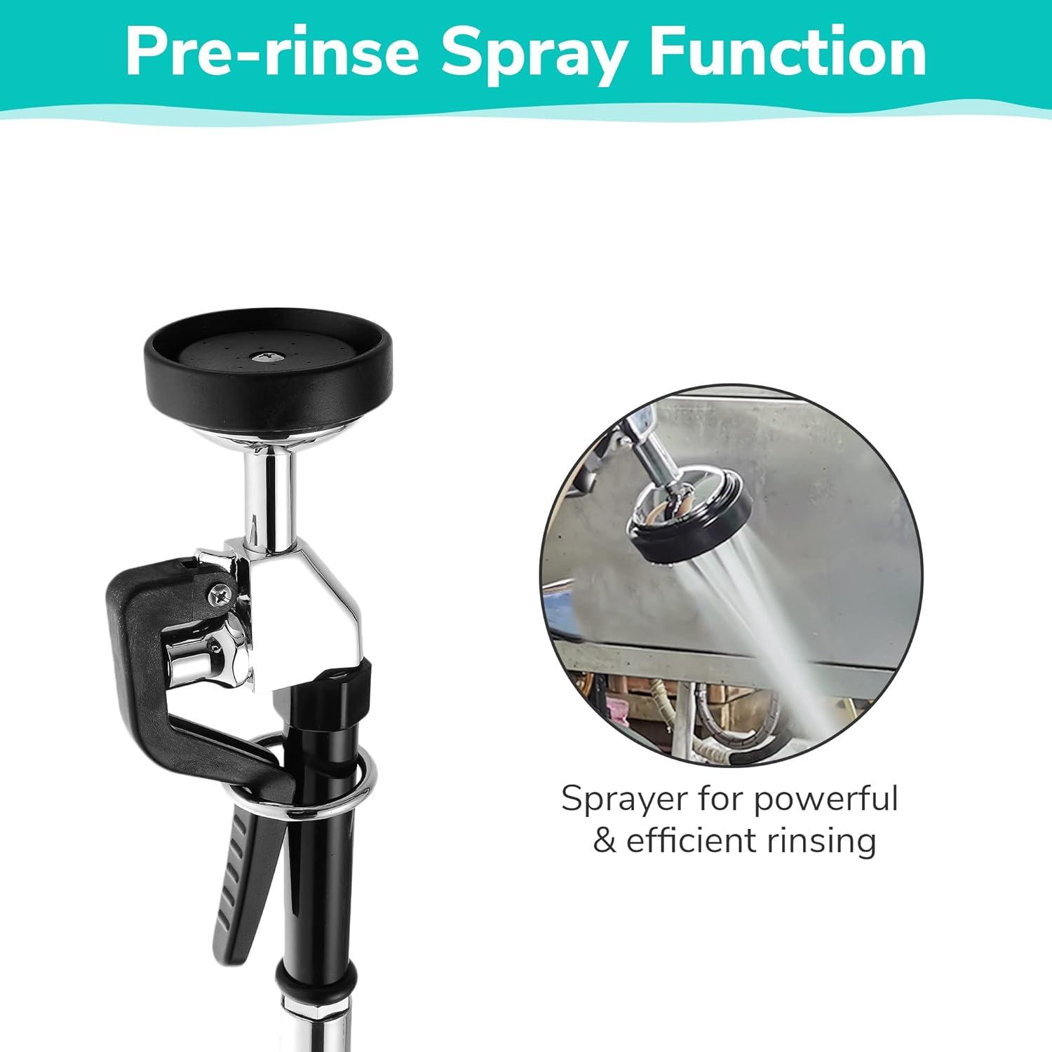 Aquaterior 44" Commercial Pre-Rinse Kitchen Faucet 12" Add-on Spout Wall Mount CUPC NSF CEC