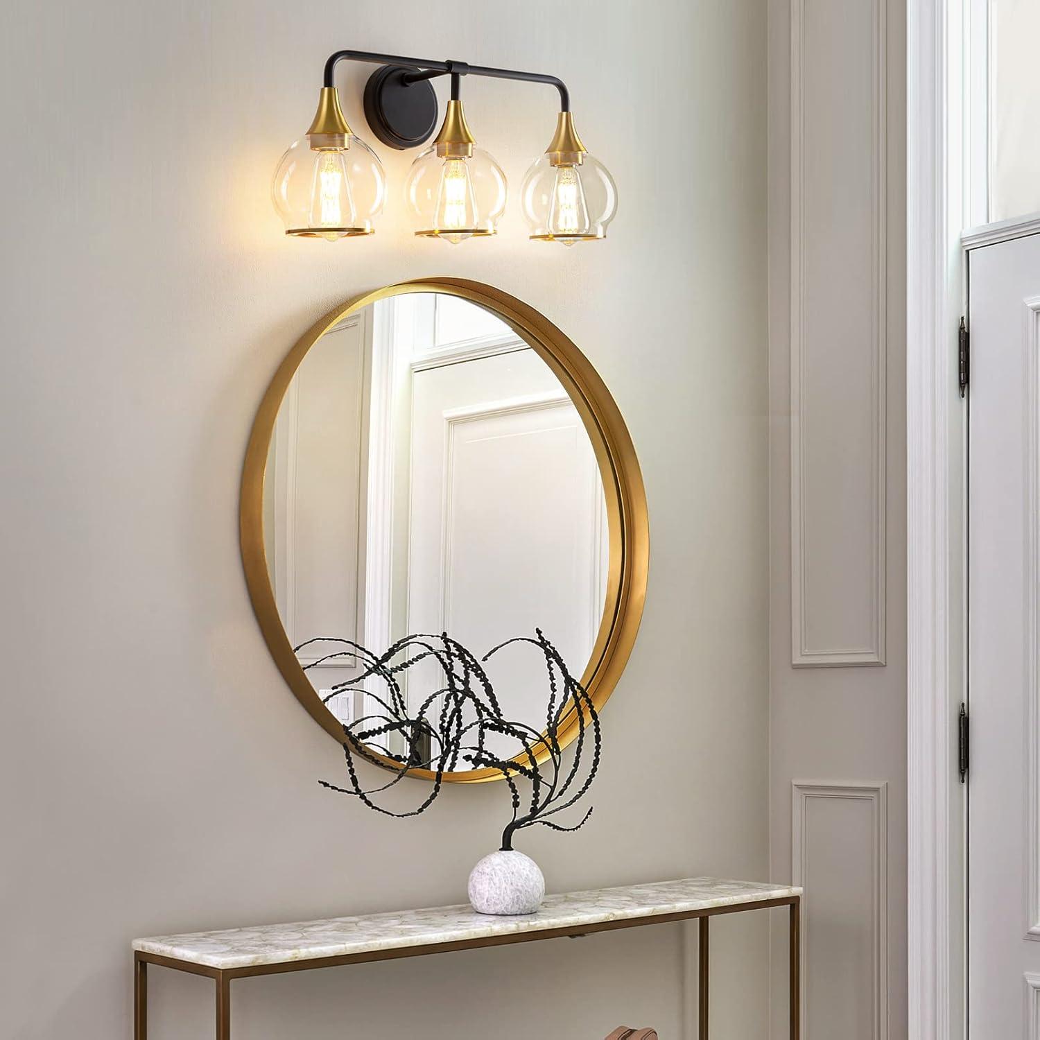 Black and Gold Bathroom Light Fixtures 2-Lights Vanity Lights with Clear Glass Shade Bathroom Vanity Light 14 Inch Wall Sconces(Exclude E26 Bulb)…