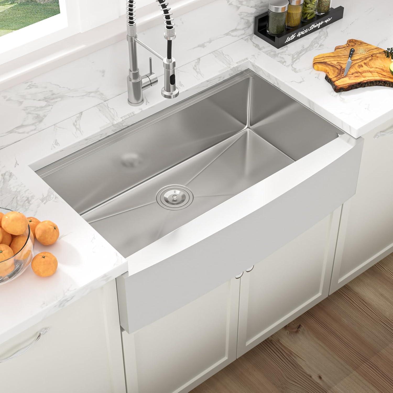 36 Farmhouse Sink Stainless Steel Kitchen Sink Apron Front Ledge Workstation Single Bowl Farm Sink