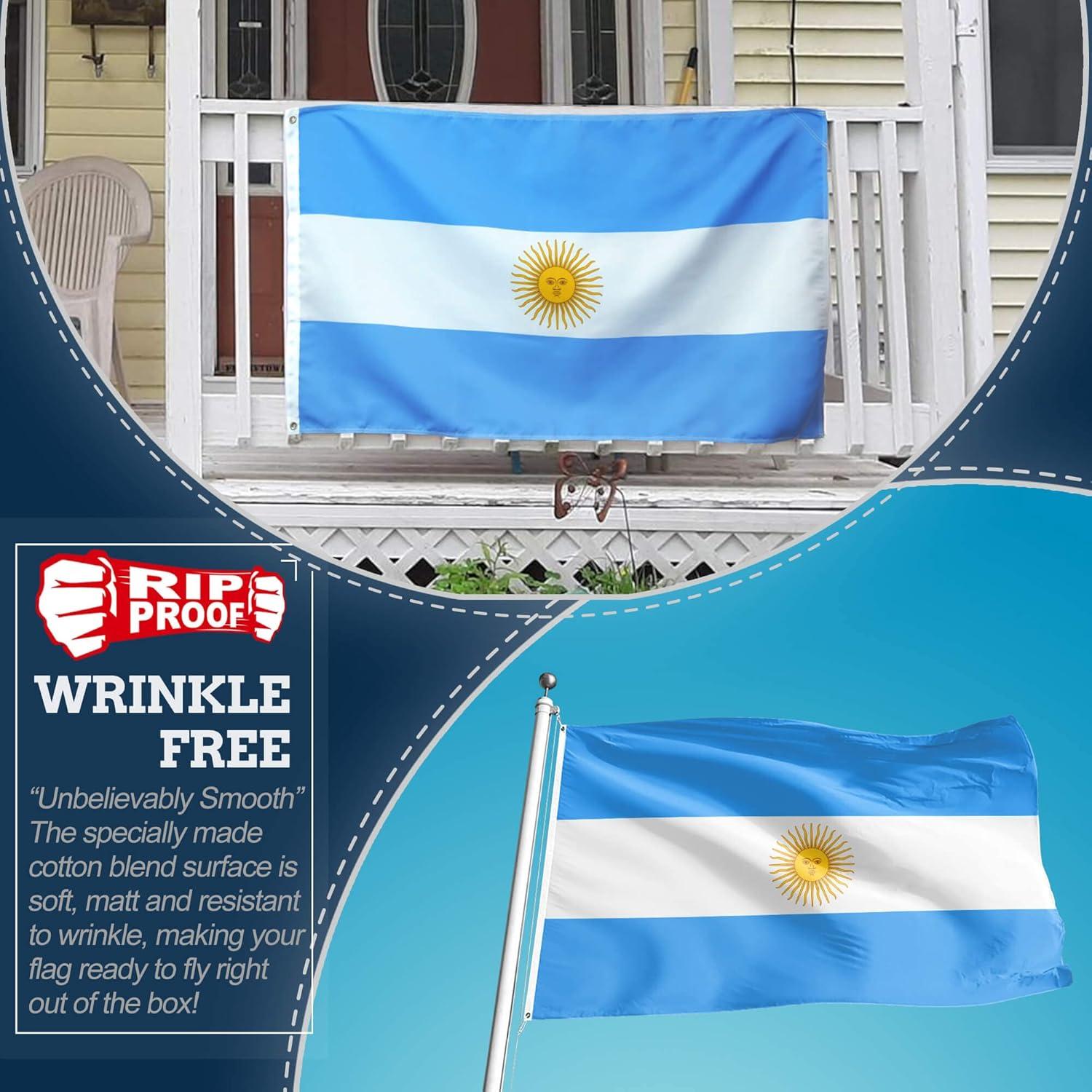 Anley Rip-Proof Double Sided 3-Ply Argentina Flag 3x5 Ft - Argentinian National Flags