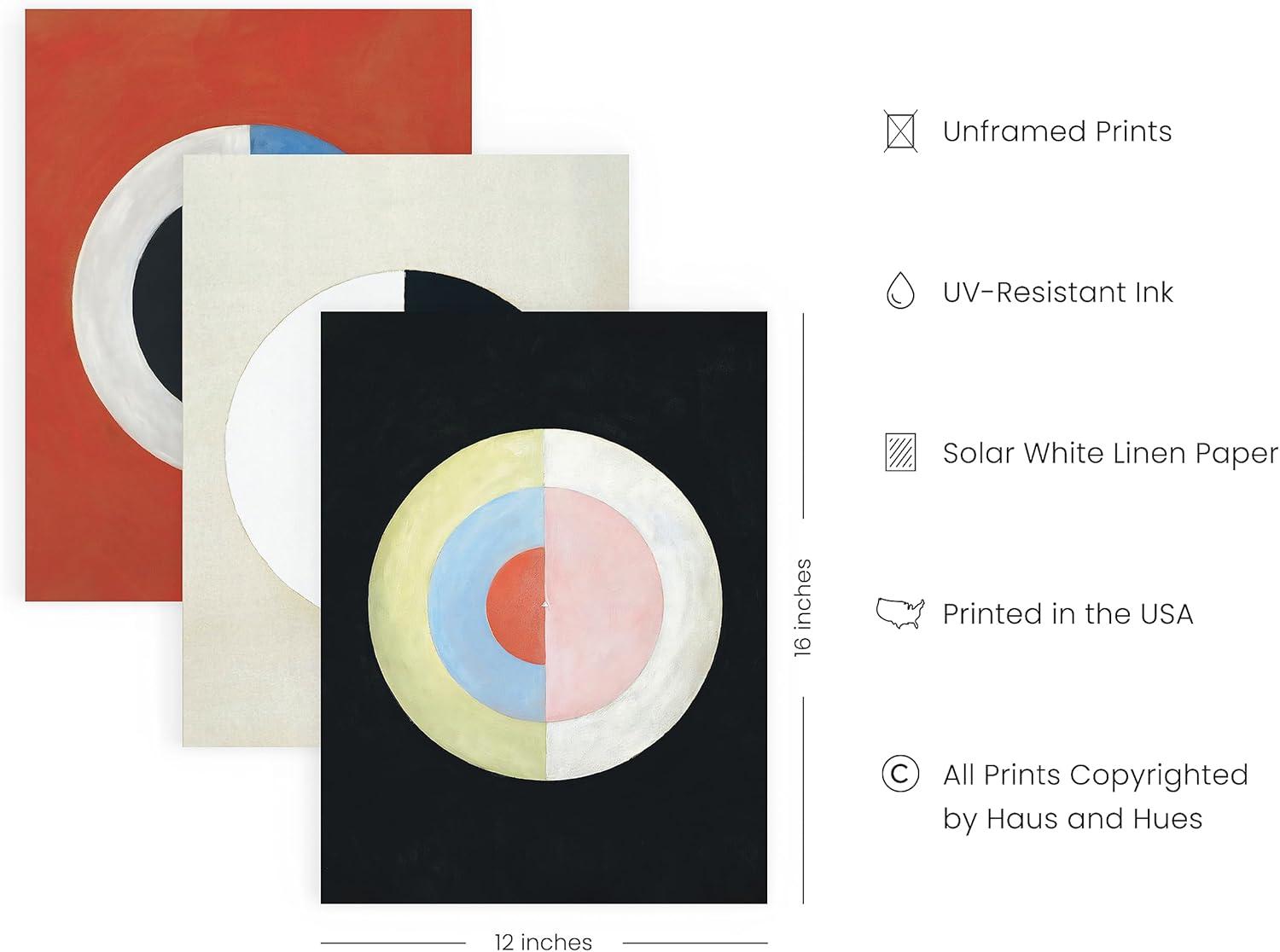 HAUS AND HUES Vintage Art Prints - Set of 3 Artist Posters Hilma Af Klint Classic Art Prints, Vintage Posters For Room Aesthetic, Geometric Art Print, Classical Painting Posters (Unframed, 12x16)