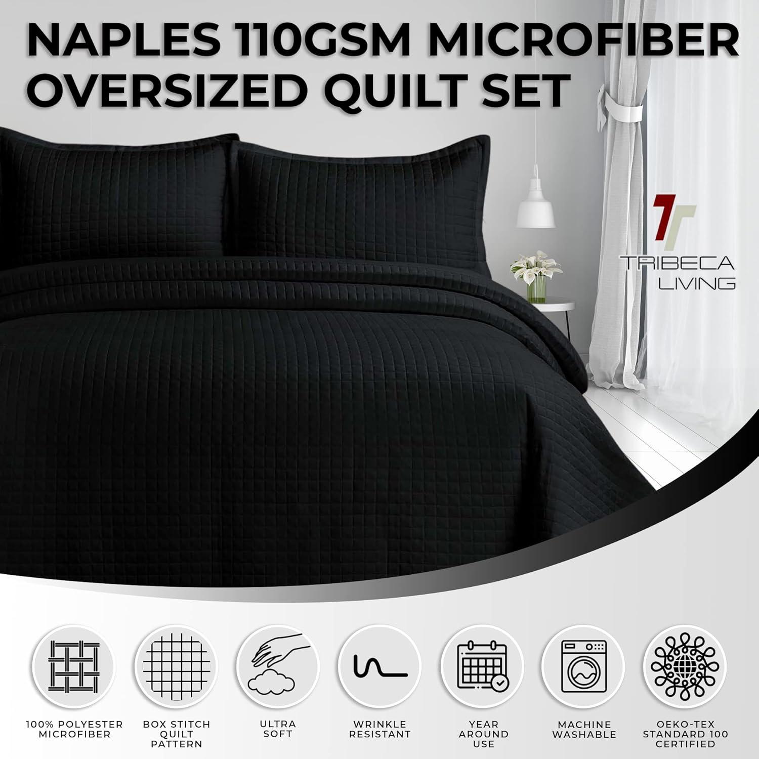 King Naples Microfiber Quilt Set White - Tribeca Living: All Ages, Box Quilting, Includes 2 King Shams