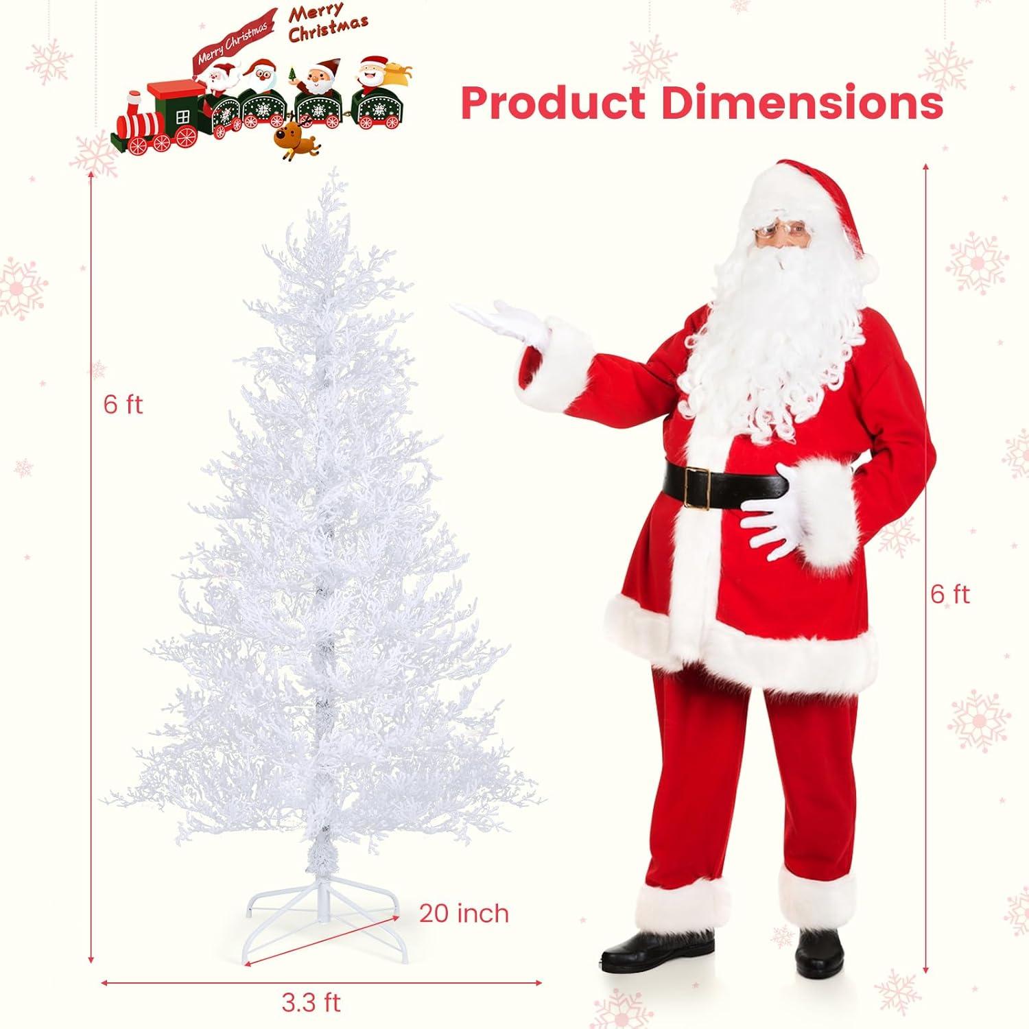 Tangkula 6FT Pre-lit Artificial Xmas Tree Hinged Christmas Tree with 383 Snow Flocked Branch Tips 300 Warm White & Multi-colored LED Lights