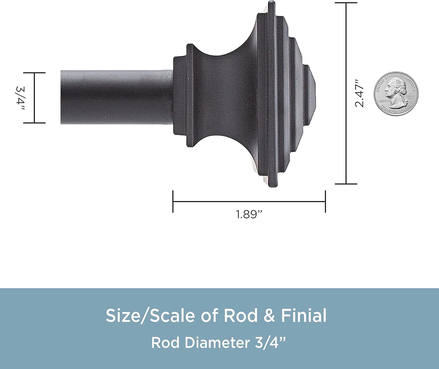 Kenney Mission 3/4" Decorative Bay Window Double Curtain Rod, 78-144", Black