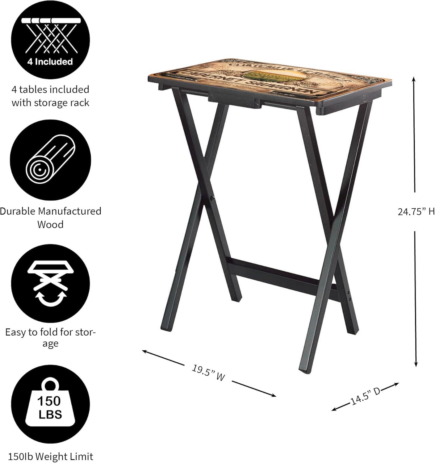 Wine Label Design Rectangular Folding TV Tray Set with Stand