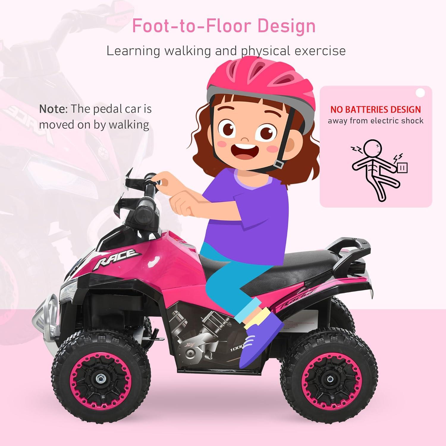 Aosom NO Power Ride on Push Car for Kids 4 Wheels Foot-to-Floor Sliding Walking ATV Toy with Music and Light for 18-36 Months