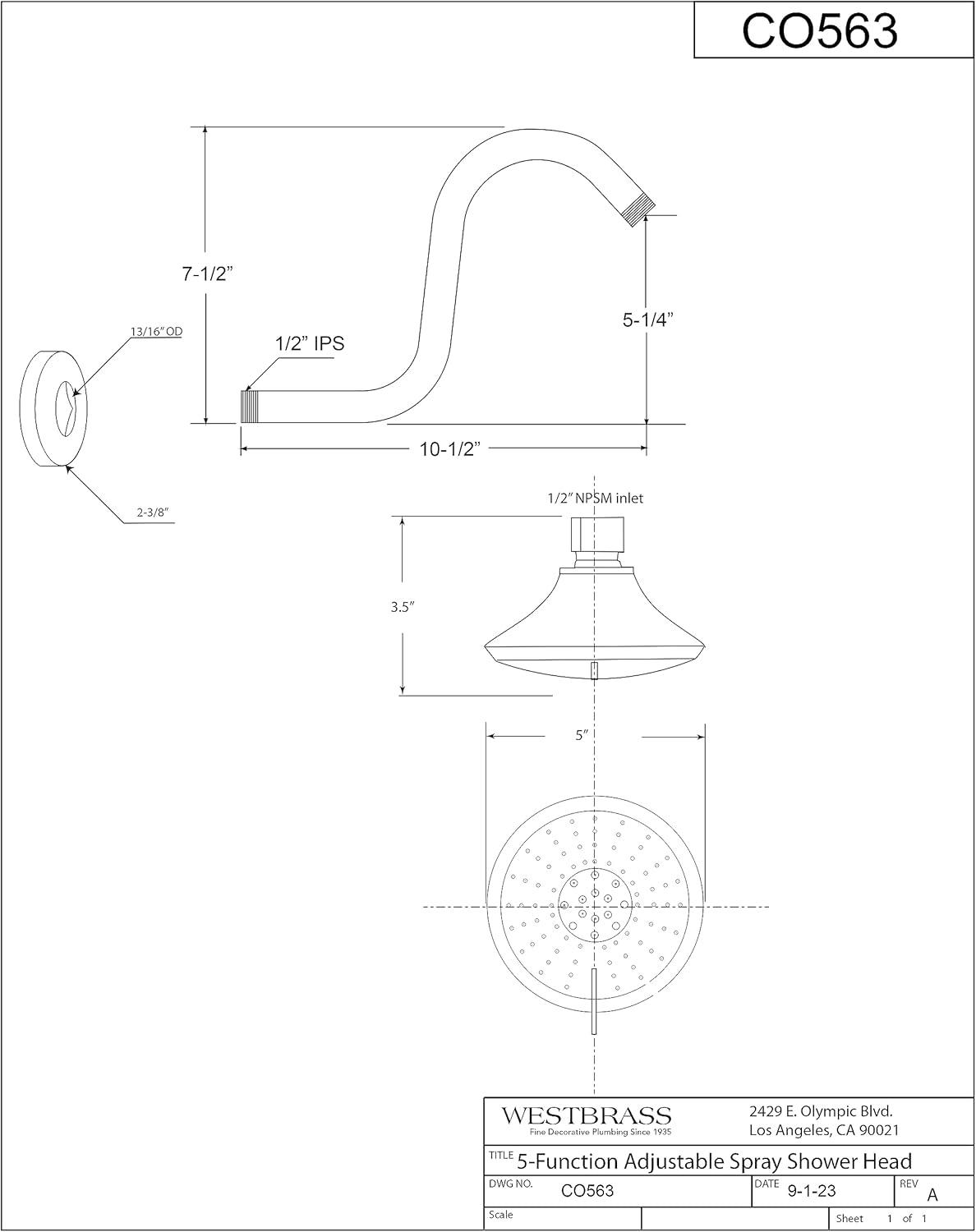 Chrome 5-Function Round Wall Mounted Shower Head