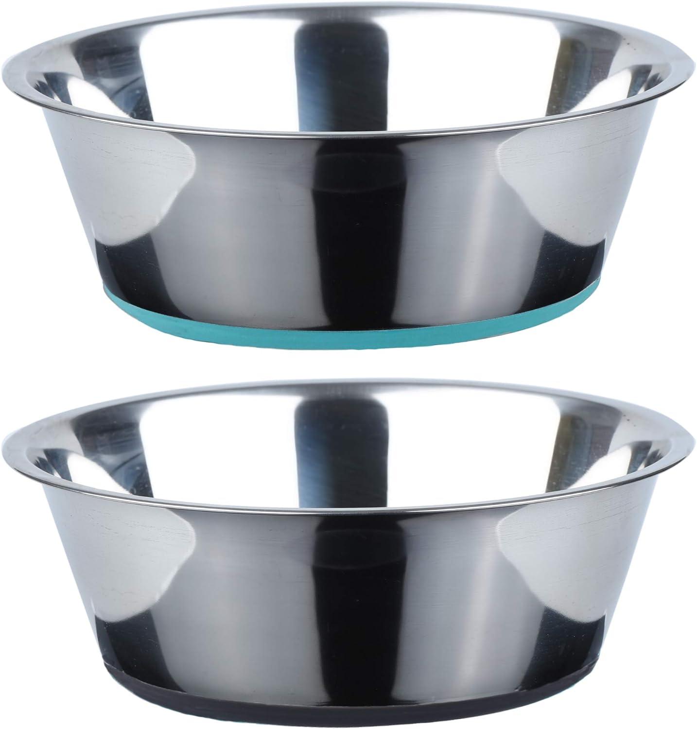 Deep Stainless Steel Anti-Slip Dog Bowls with Silicone Base - 2-Pack