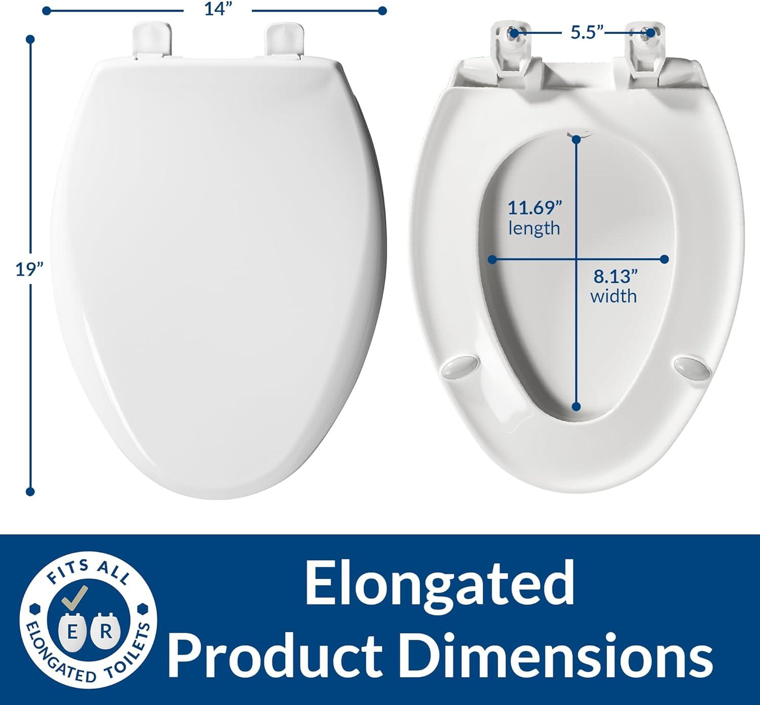 7900TDGSL Commercial Heavy Duty Plastic Toilet Seat, Slow Close, Never Loosens, ELONGATED, White