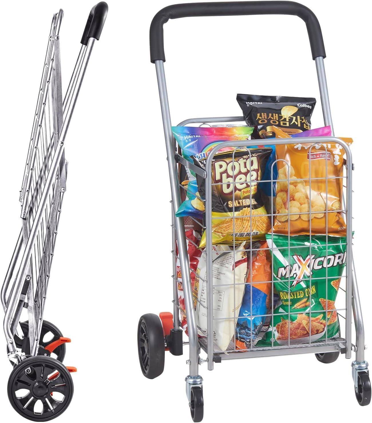 BENTISM Folding Shopping Cart Utility Grocery Basket Cart Shopping Wheels 66 lbs