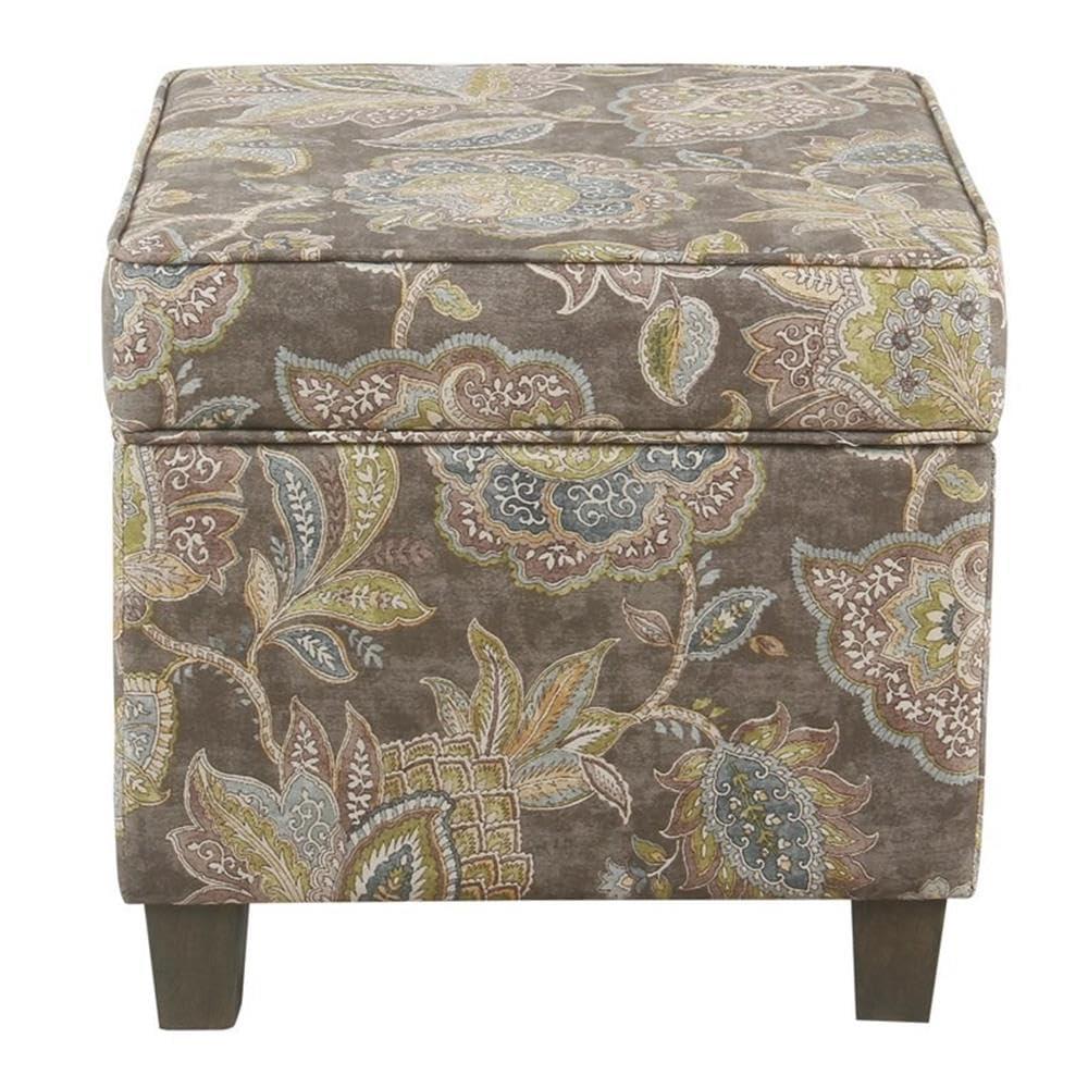 Cole Classics Square Storage Ottoman with Lift Off Top Gray Floral - HomePop