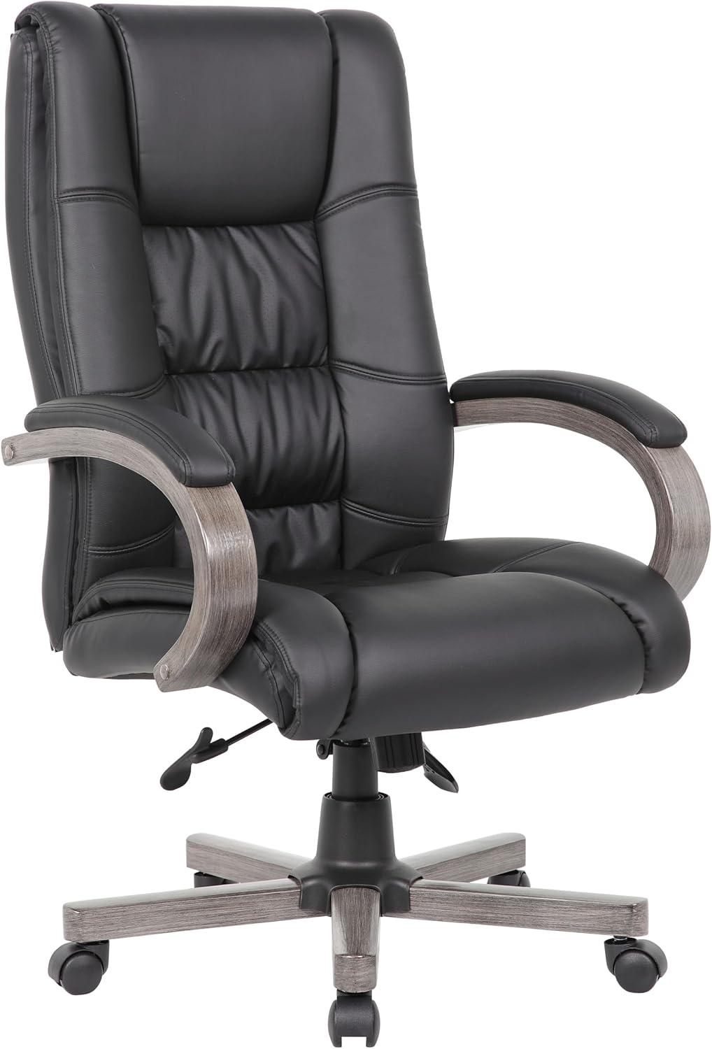 Boss Office Products High Back Wood Finished Executive Chair, Black Upholstery/Grey Wood