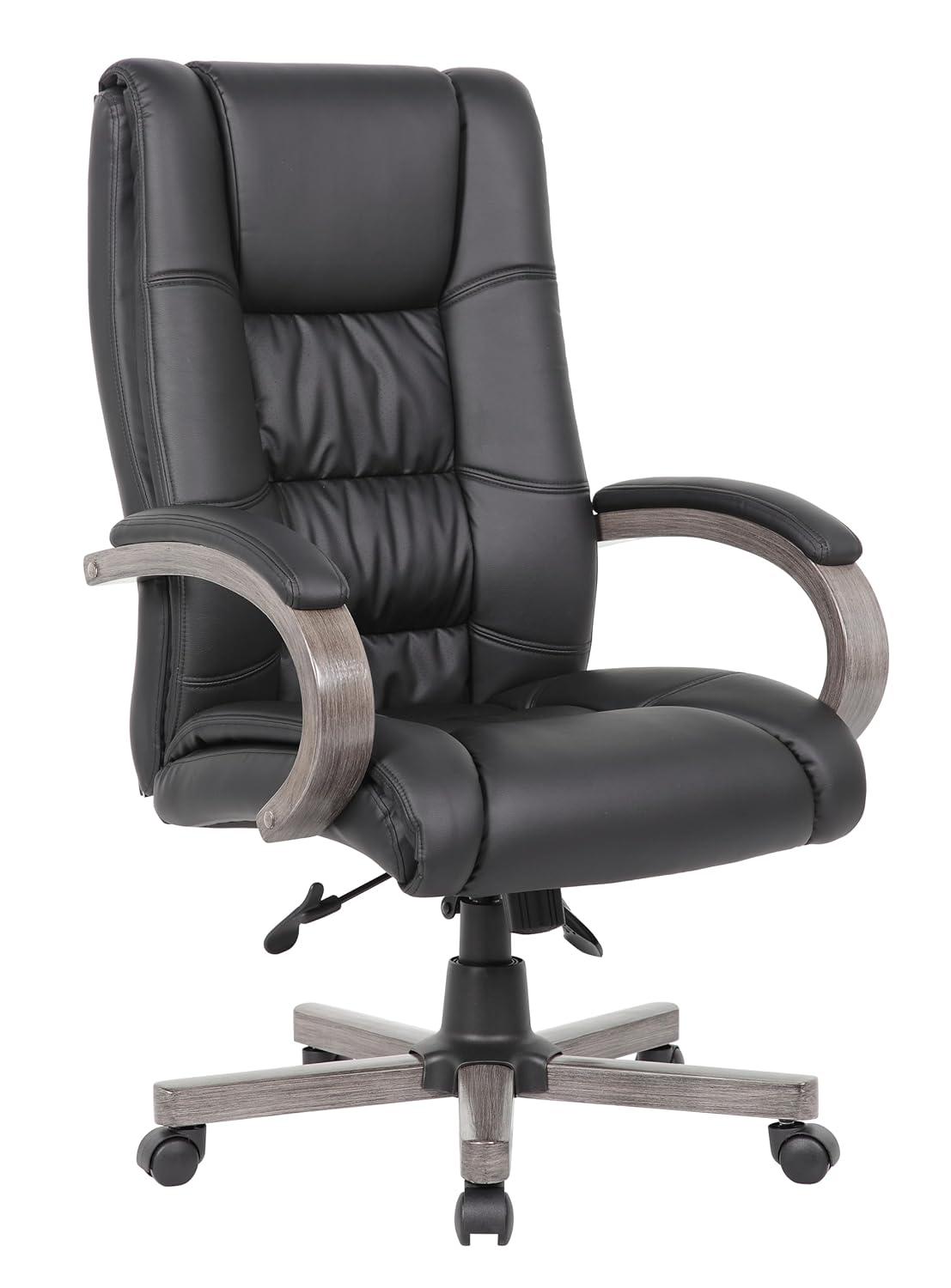 Boss Office Products High Back Wood Finished Executive Chair, Black Upholstery/Grey Wood