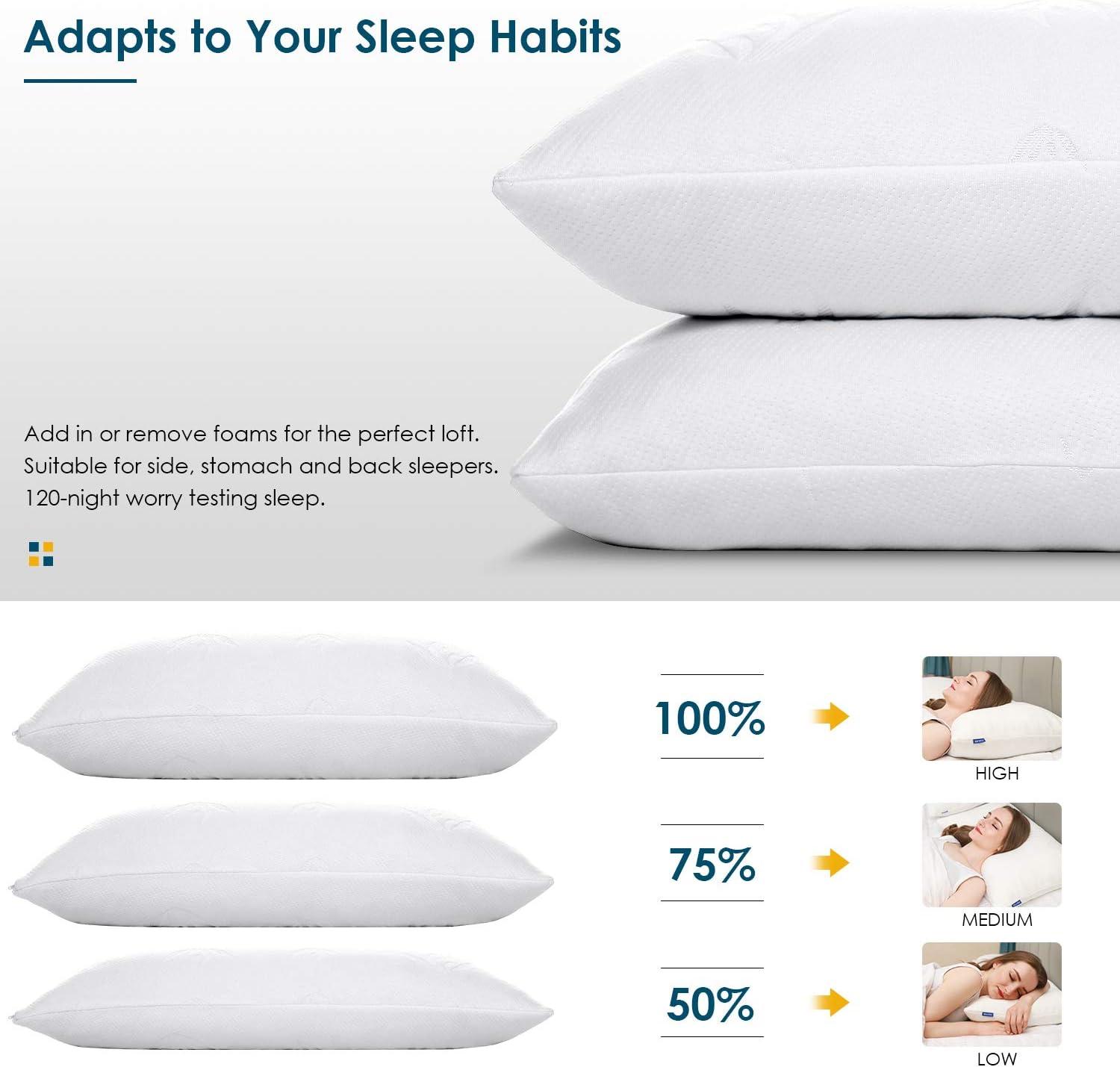 Sleepavo Memory Pillow - Bed Pillows - Queen Size Pillows - Cooling Pillow for Sleeping (2 Count)