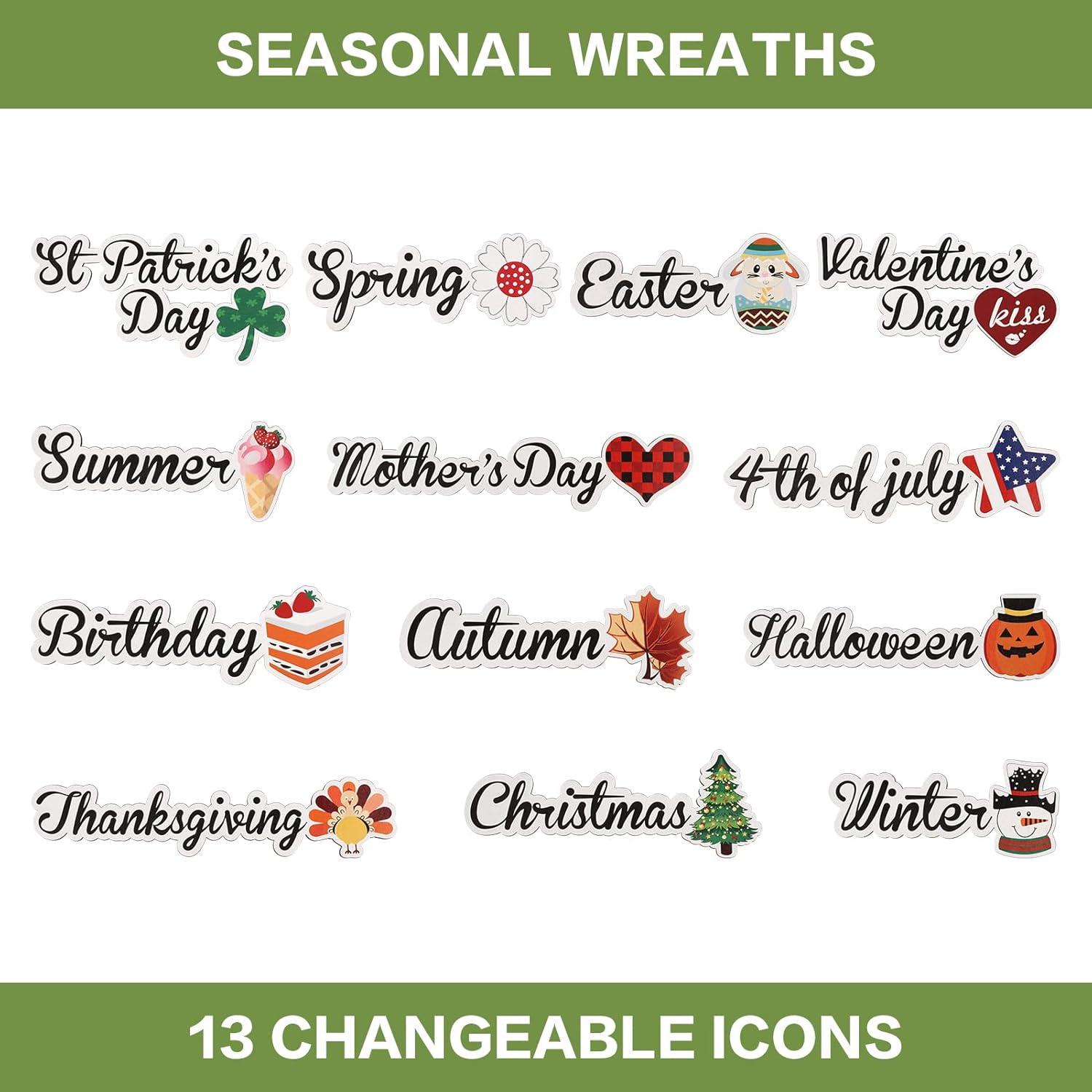 RoseCraft Interchangeable Wooden Seasonal White Welcome Sign, Rustic Welcome Front Door Wreaths for Home Wall Porch Decor, for Easter Spring Summer Fall Halloween Christmas All Season Decorations.