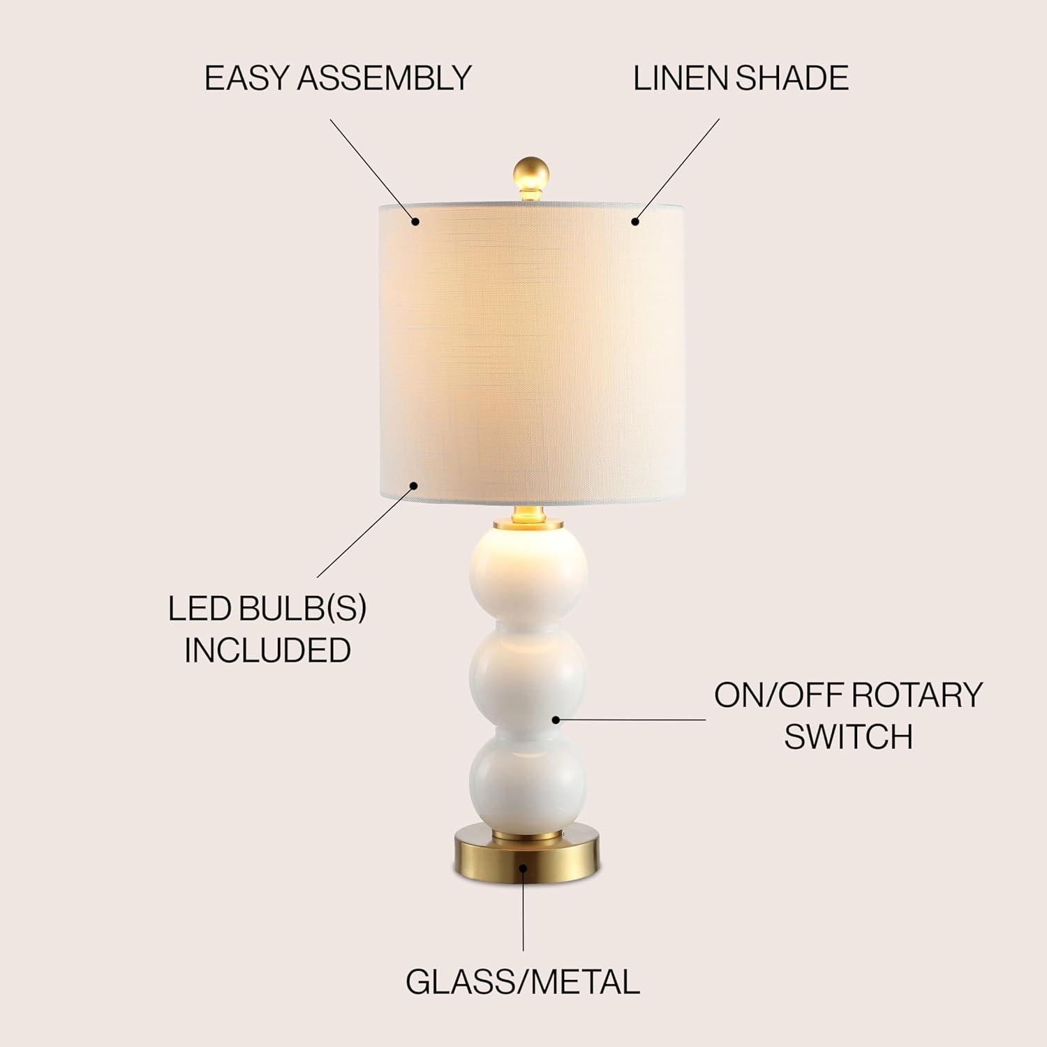 21" Brass Gold and White Glass Table Lamp