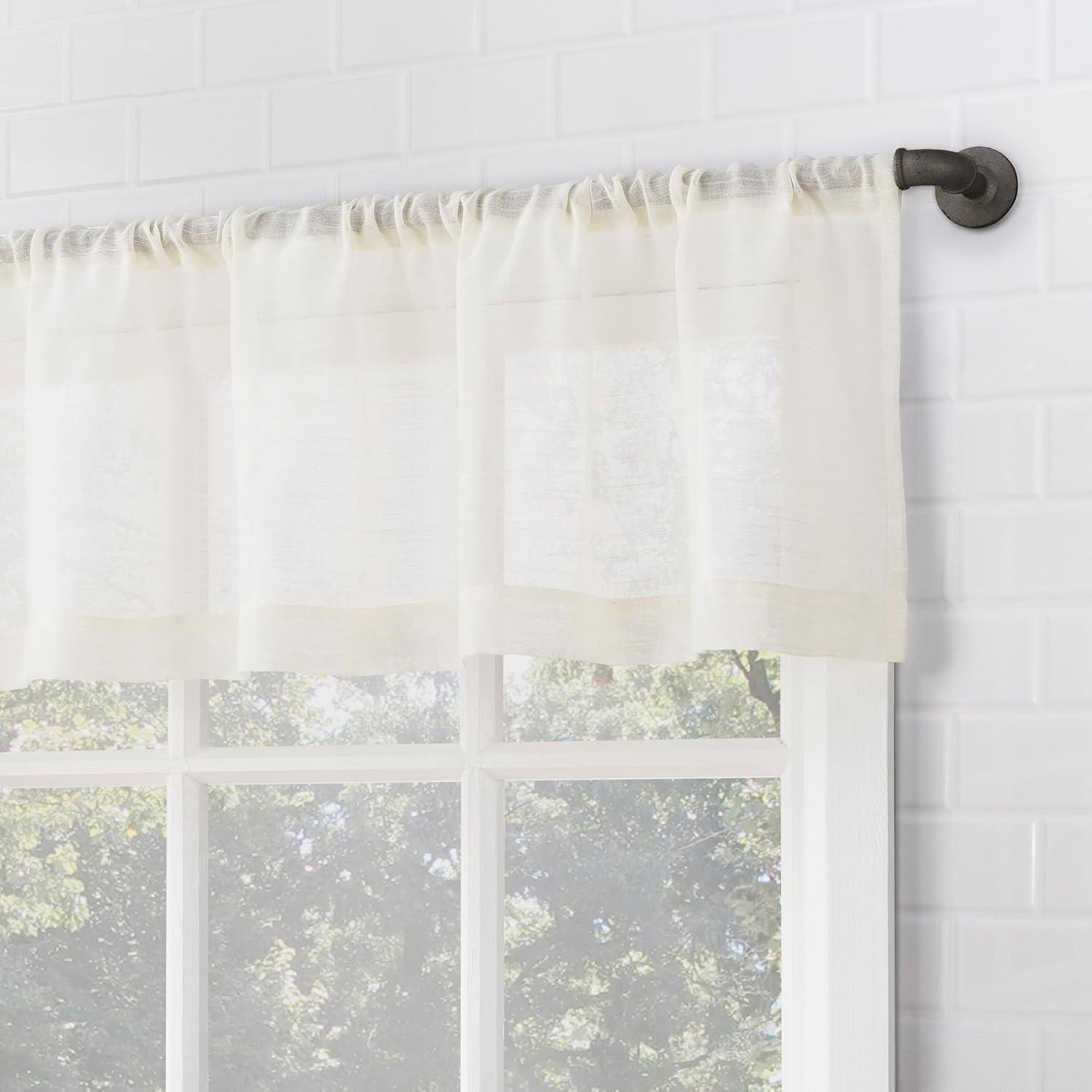 2pc Archaeo Light Filtering Slub Textured Linen Blend Cafe Curtain Panel Pair Ivory