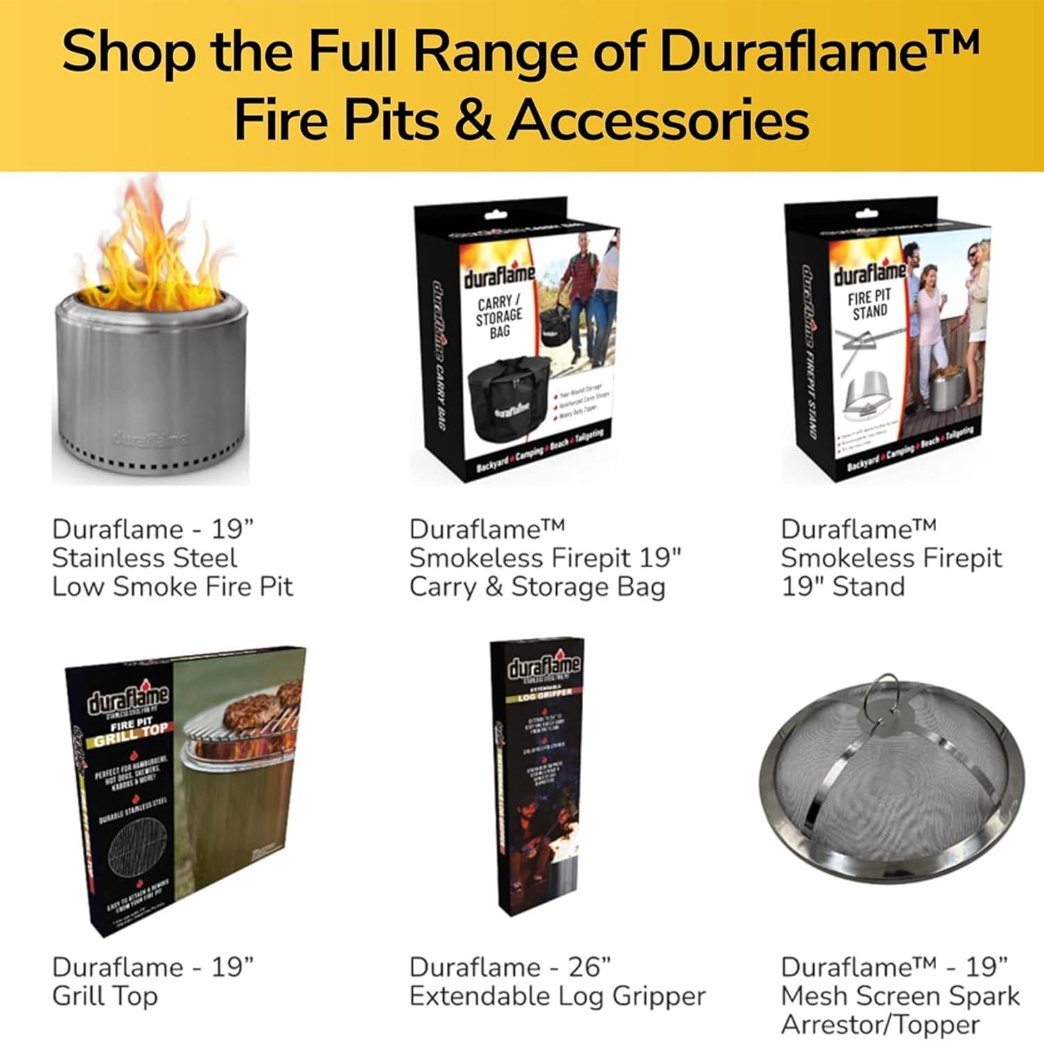 Duraflame 19.5" Smokeless Fire Pit Stainless Steel Wood Burning Portable Mini Outdoor Bonfire and Camping Stove with Double Walled and Removable Grate