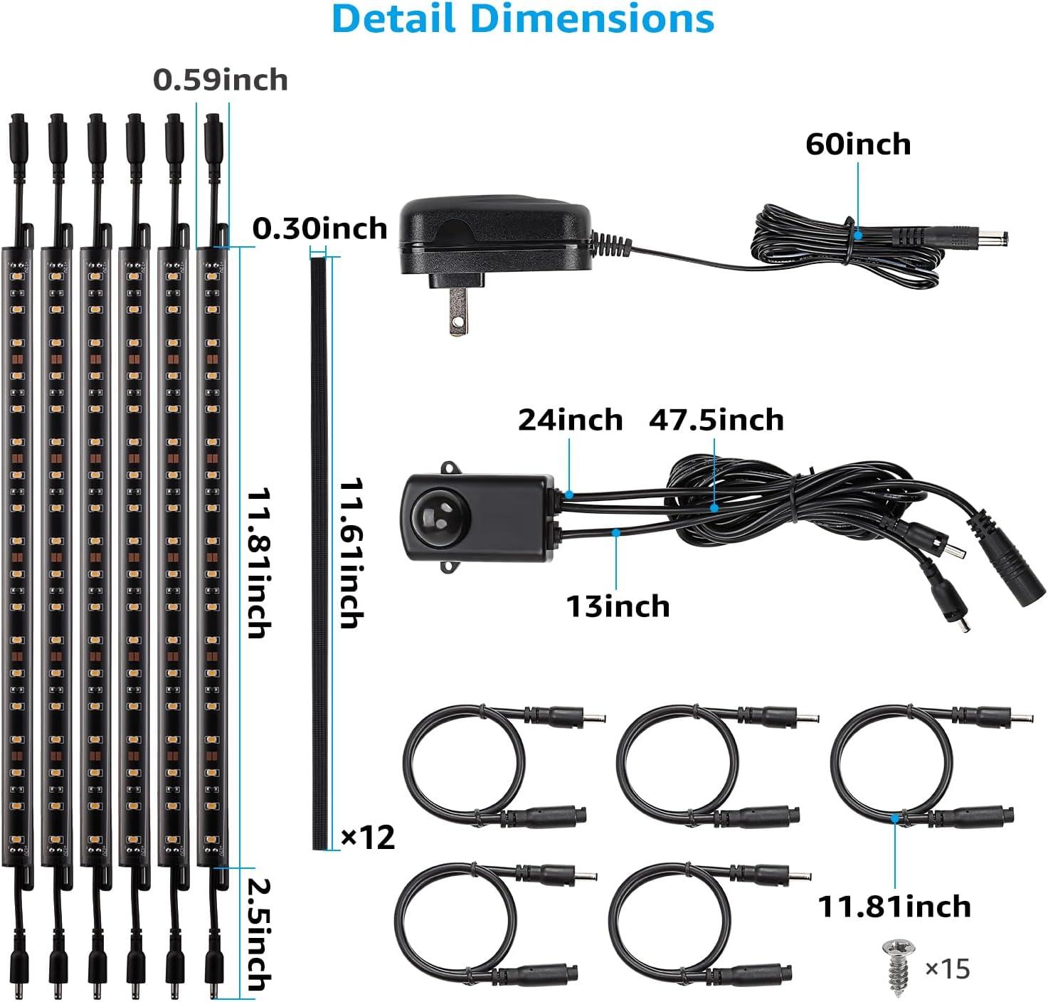 6×12 Inch Linkable Safe Lighting Bars Kit, "V"-Shape, 5000K Daylight, Manual Switch