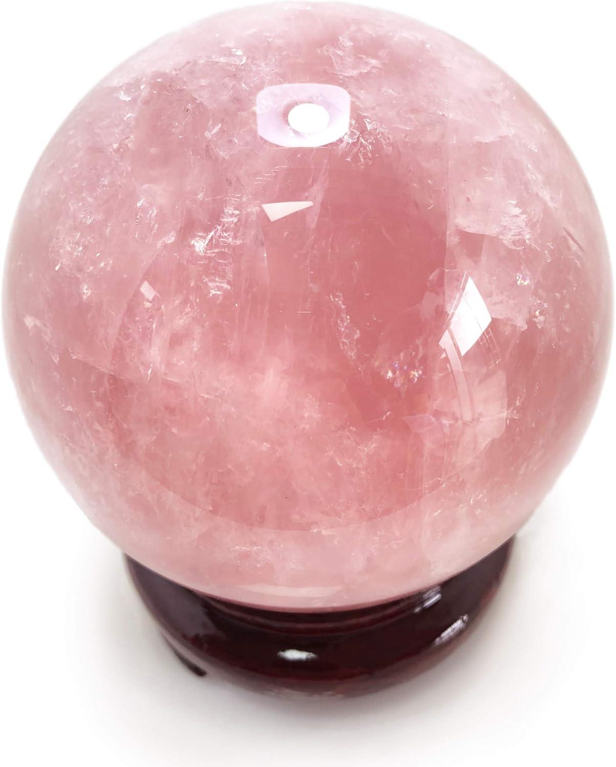 Polar Jade Rose Quartz Crystal Ball – 6.3" Pink Crystal Sphere for Meditation, Feng Shui, Chakra Healing, Divination, and Home Décor