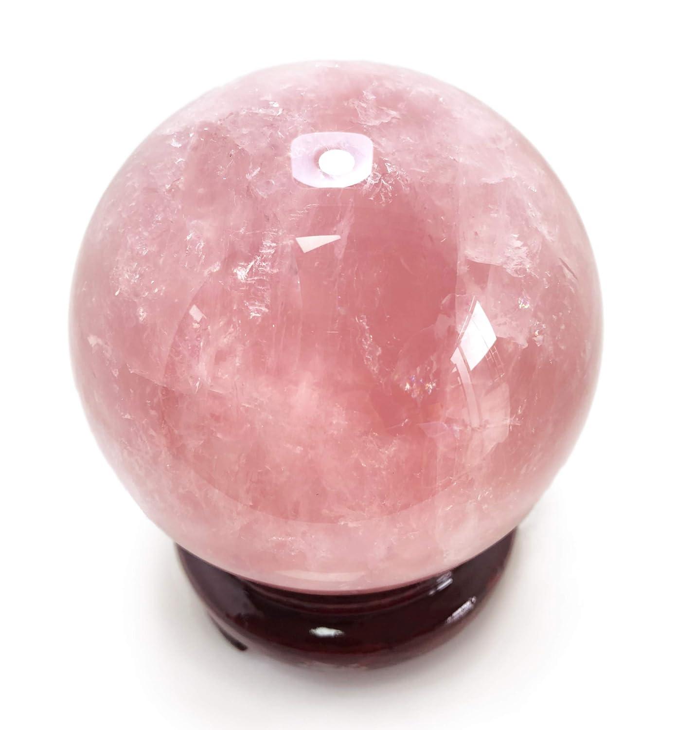 Polar Jade Rose Quartz Crystal Ball – 6.3" Pink Crystal Sphere for Meditation, Feng Shui, Chakra Healing, Divination, and Home Décor