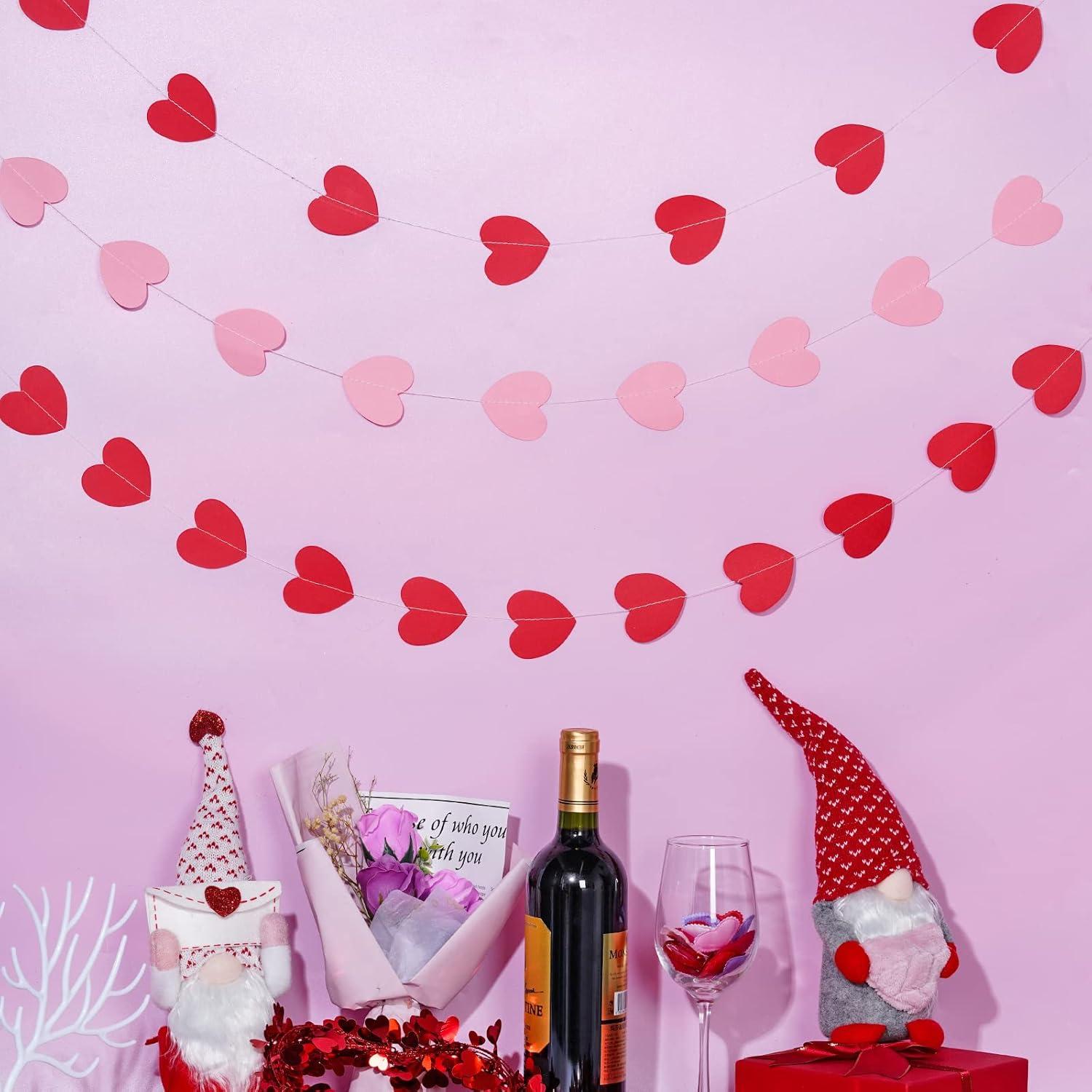 216pcs Valentine Heart Garland Red Pink Heart Hanging Banner Decoration Valentine's Day Love Heart Hanging String Garland for Valentines Wedding Engagement Birthday