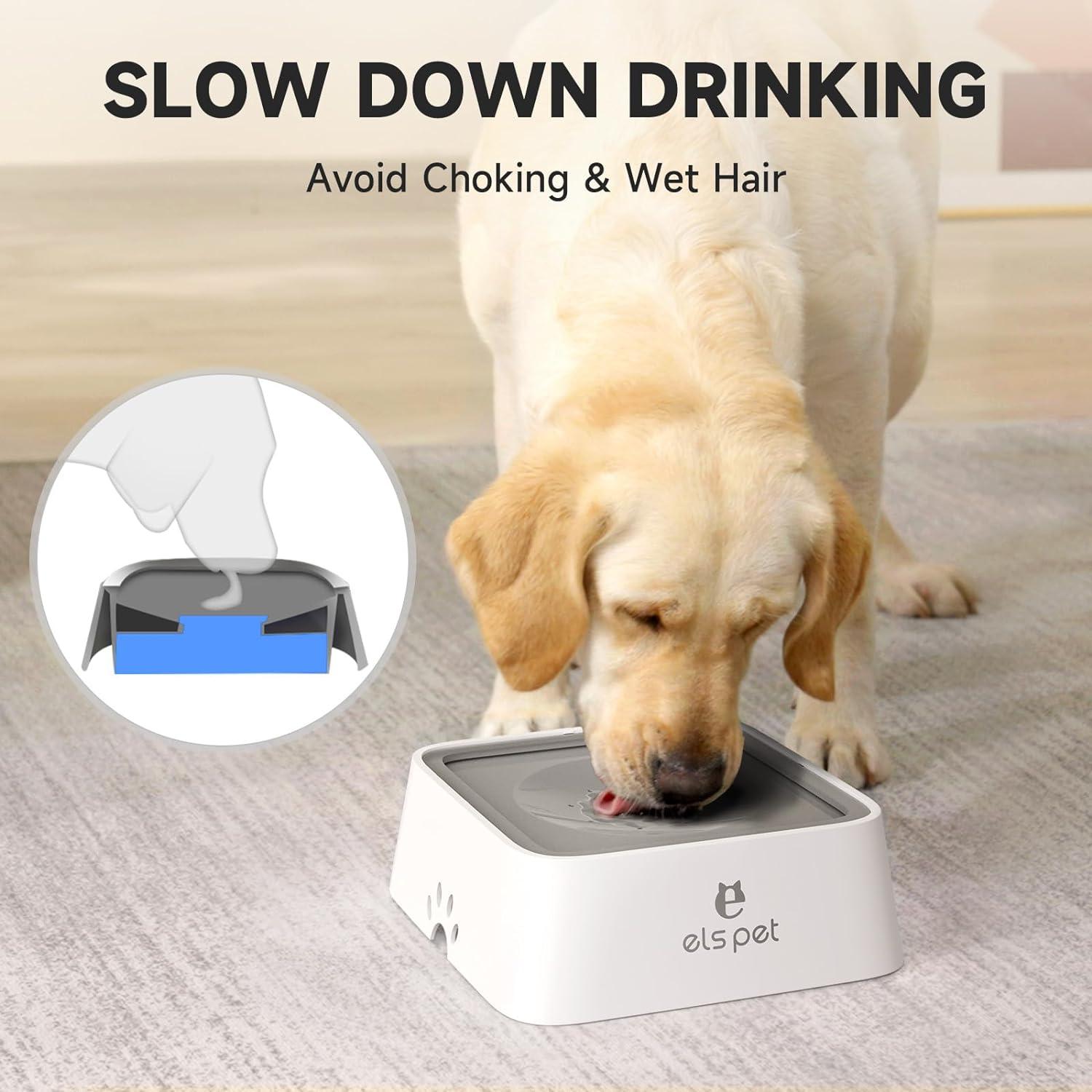 ELS PET Dog Bowl No Spill, Pet Water Bowl No Drip Slow Water Feeder Cat Bowl , Pet Water Dispenser 70oz/2L Large Capacity Travel Water Bowl for Dogs, Cats