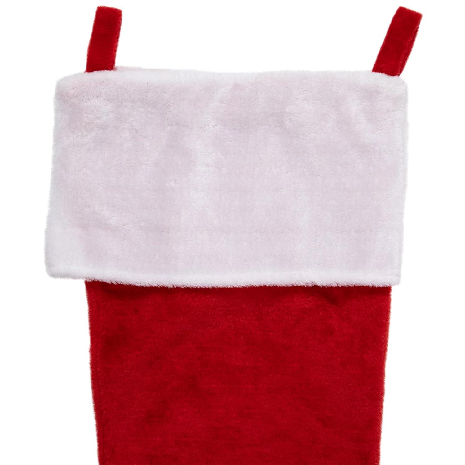 35" Traditional Red with White Cuff Decorative Plush Christmas Stocking