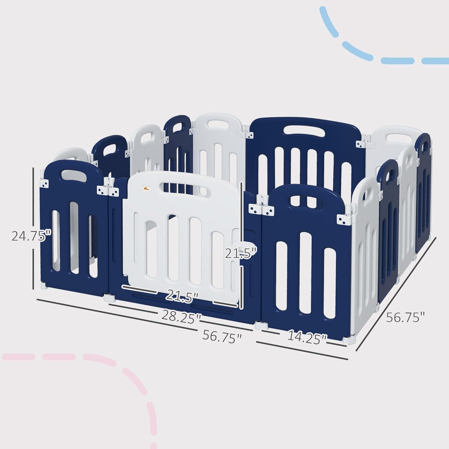 Qaba Baby Playpen, 14 Panels Sturdy Safety Play Yard for Babies and Toddlers, 57" x 57" Foldable Baby Playard, Indoor Outdoor Kids Activity Center with Anti-Slip Base