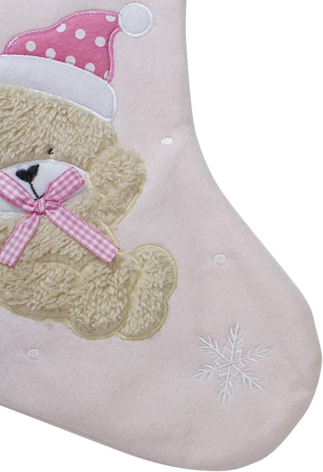 Northlight Baby's 1st Christmas Embroidered Teddy Bear Stocking - 19" - Pink and White