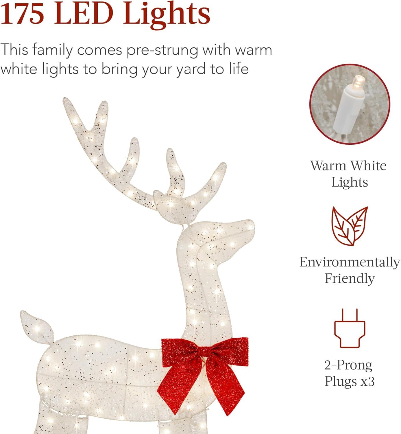 Best Choice Products 4ft 3-Piece Lighted 2D Christmas Deer Set Outdoor Yard Decoration w/ 175 LED Lights, Stakes