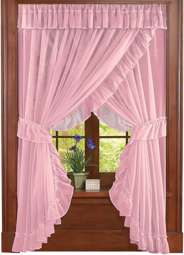 Collections Etc Isabella Ruffled Sheer Fabric Curtain Set Rose NO SIZE