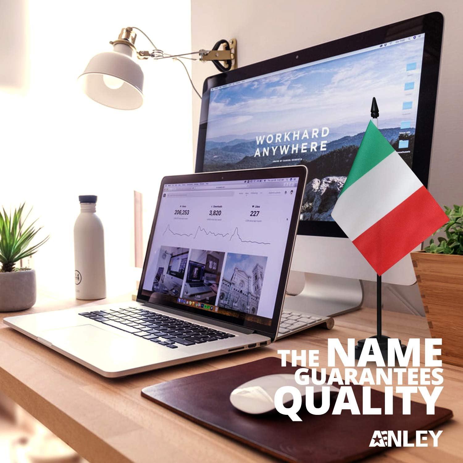 ANLEY Italy Deluxe Desk Flag Set - 6 in x 4 in Miniature Italian Desktop Flag