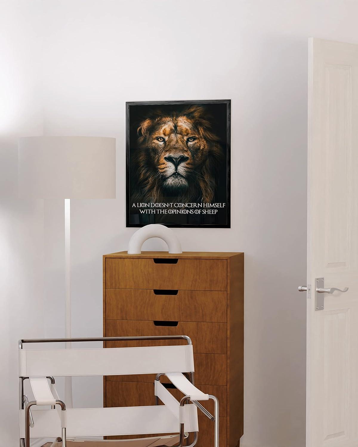 Inspirational Lion Quote Wall Art in Black Frame, 12x16