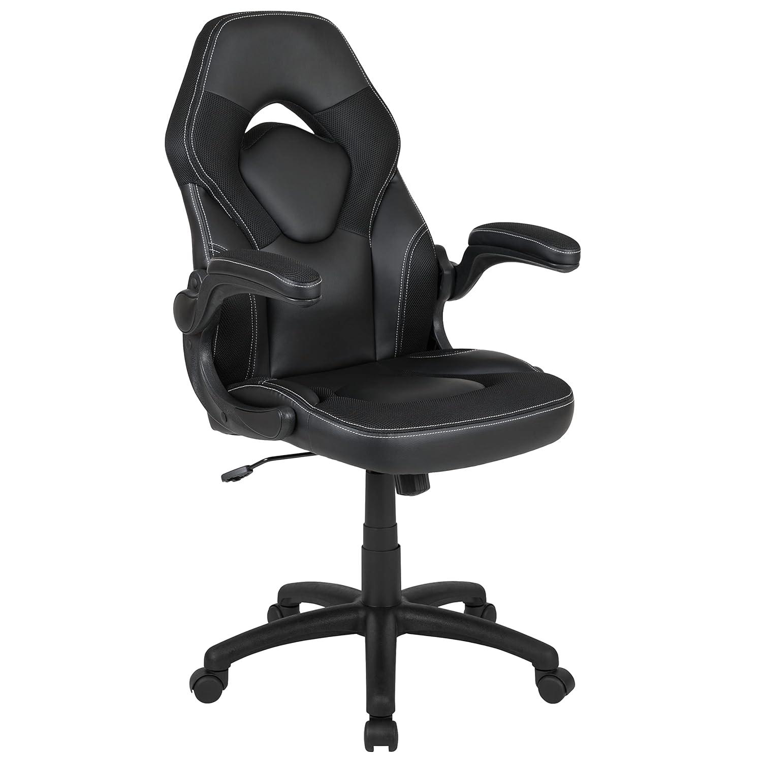 Flash Furniture Black Gaming Desk and Black Footrest Reclining Gaming Chair Set with Cup Holder, Headphone Hook & 2 Wire Management Holes
