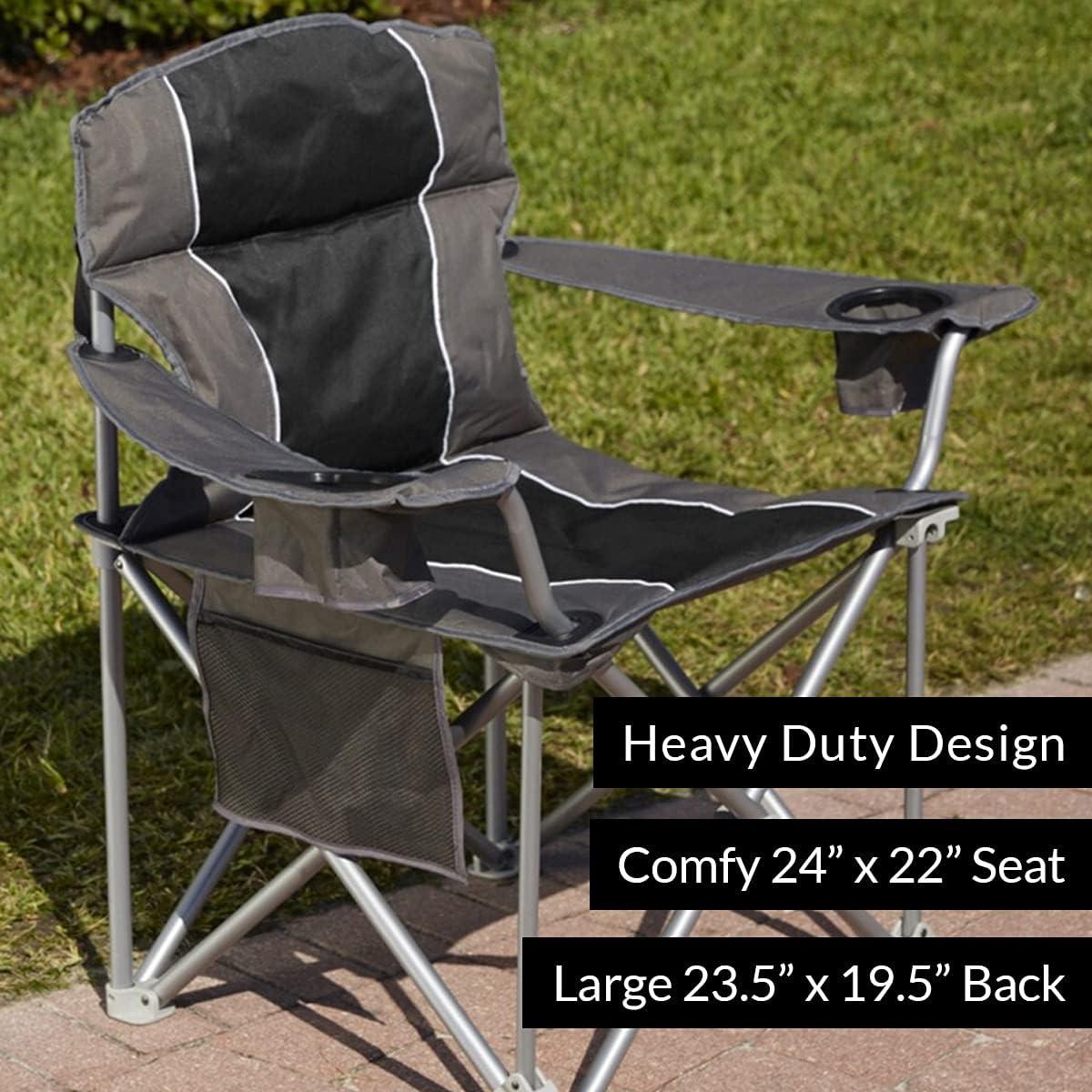 Black Heavy-Duty Portable Folding Chair with Cup Holders