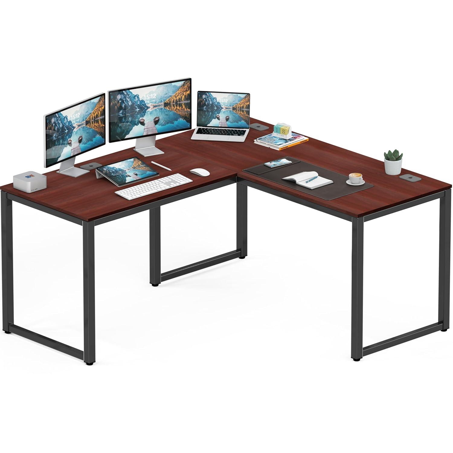 SHW Commercial-Grade L Shaped 55" x 60" Corner Office Computer Desk, Espresso