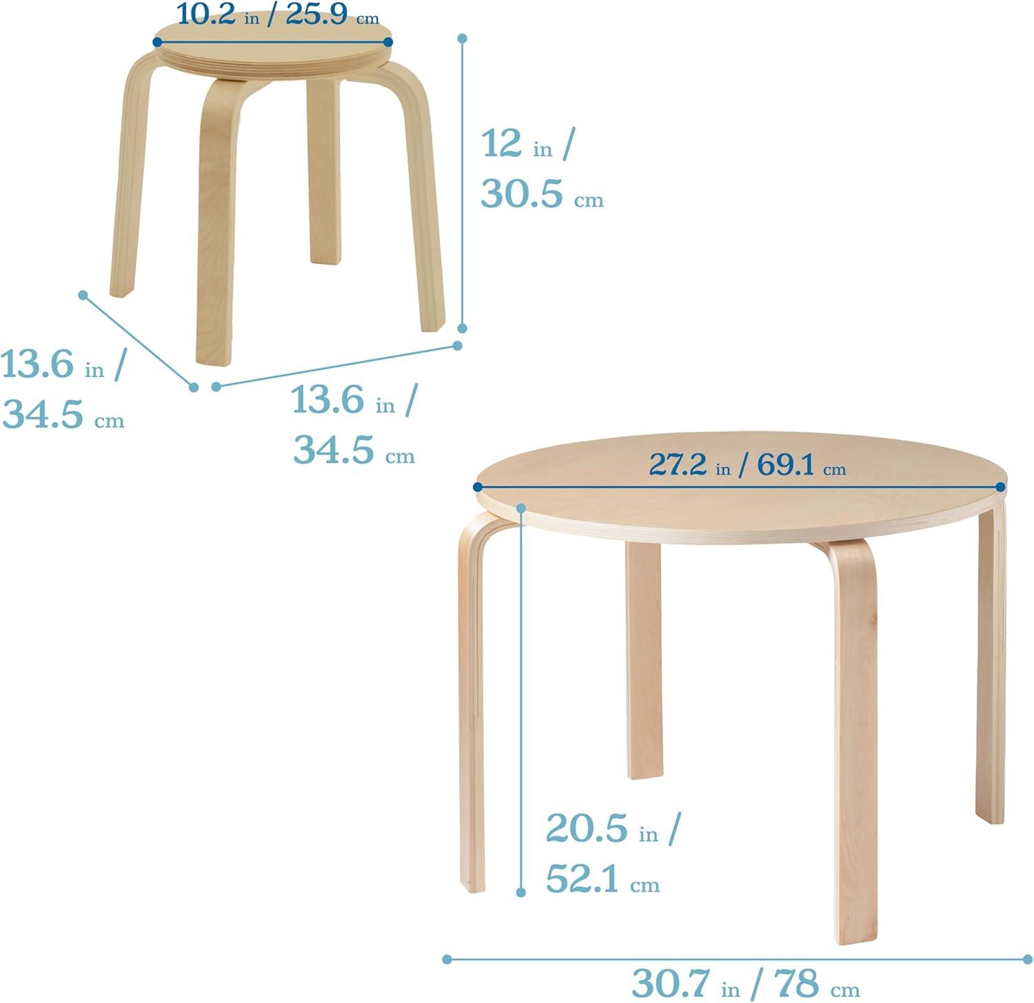 ECR4Kids Bentwood Round Table and Curved Back Chair Set, Kids Furniture, 5-Piece