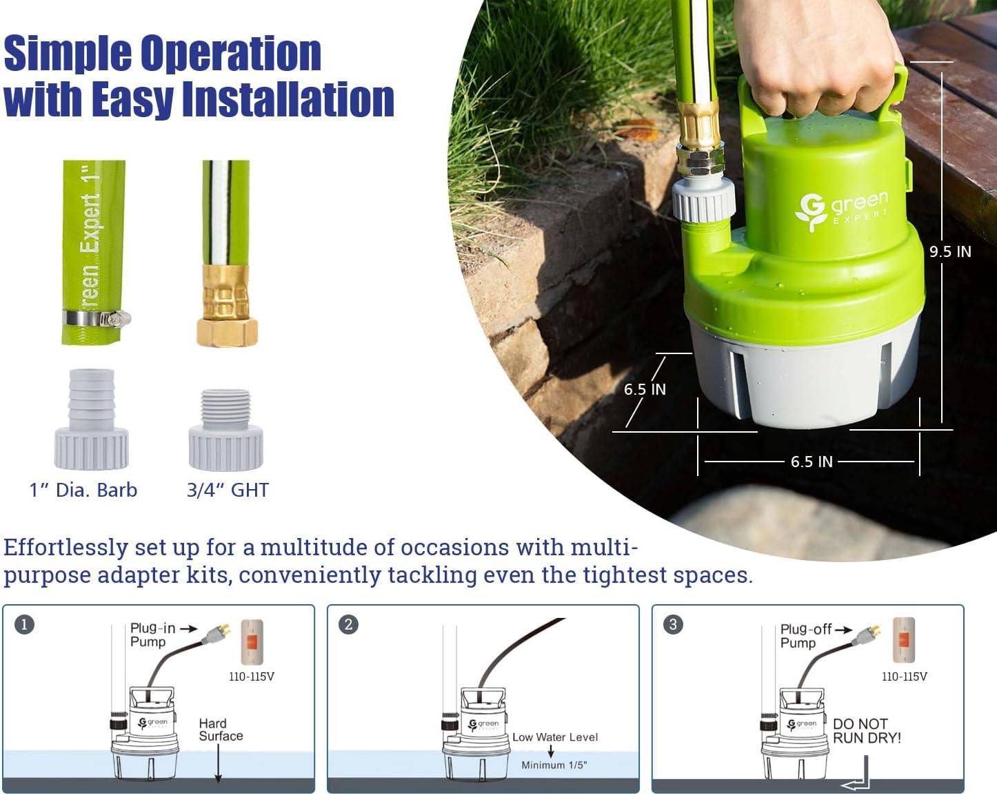 Green and Gray Thermoplastic Submersible Utility Pump with 25-Foot Cord