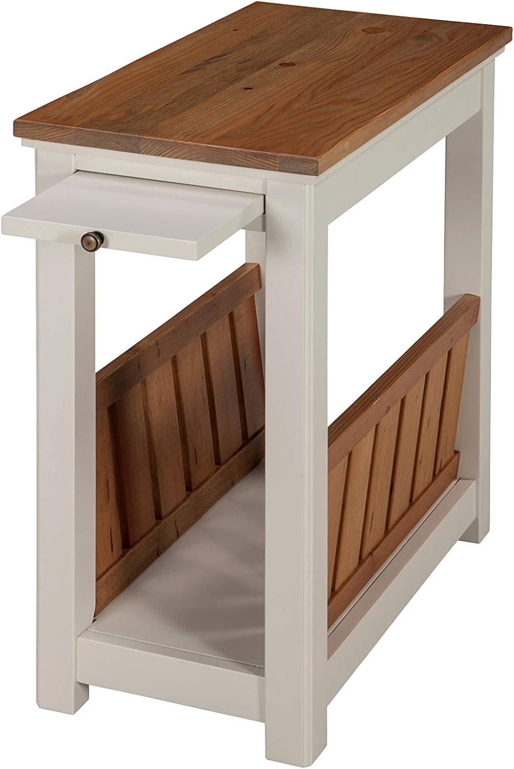 Savannah Chairside Magazine End Table with Pull Out Shelf Ivory with Natural Wood Top - Bolton Furniture