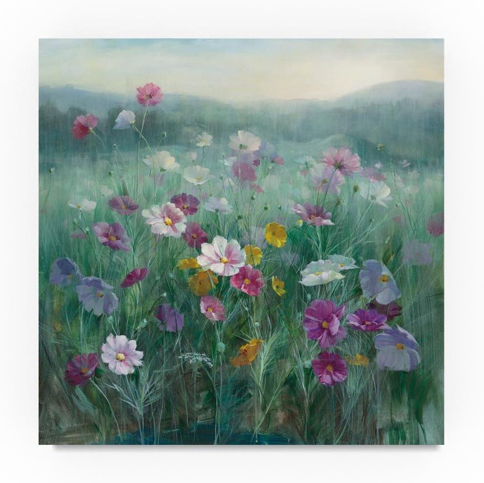 Floral Meadow Canvas Print in Multicolor with Wooden Frame