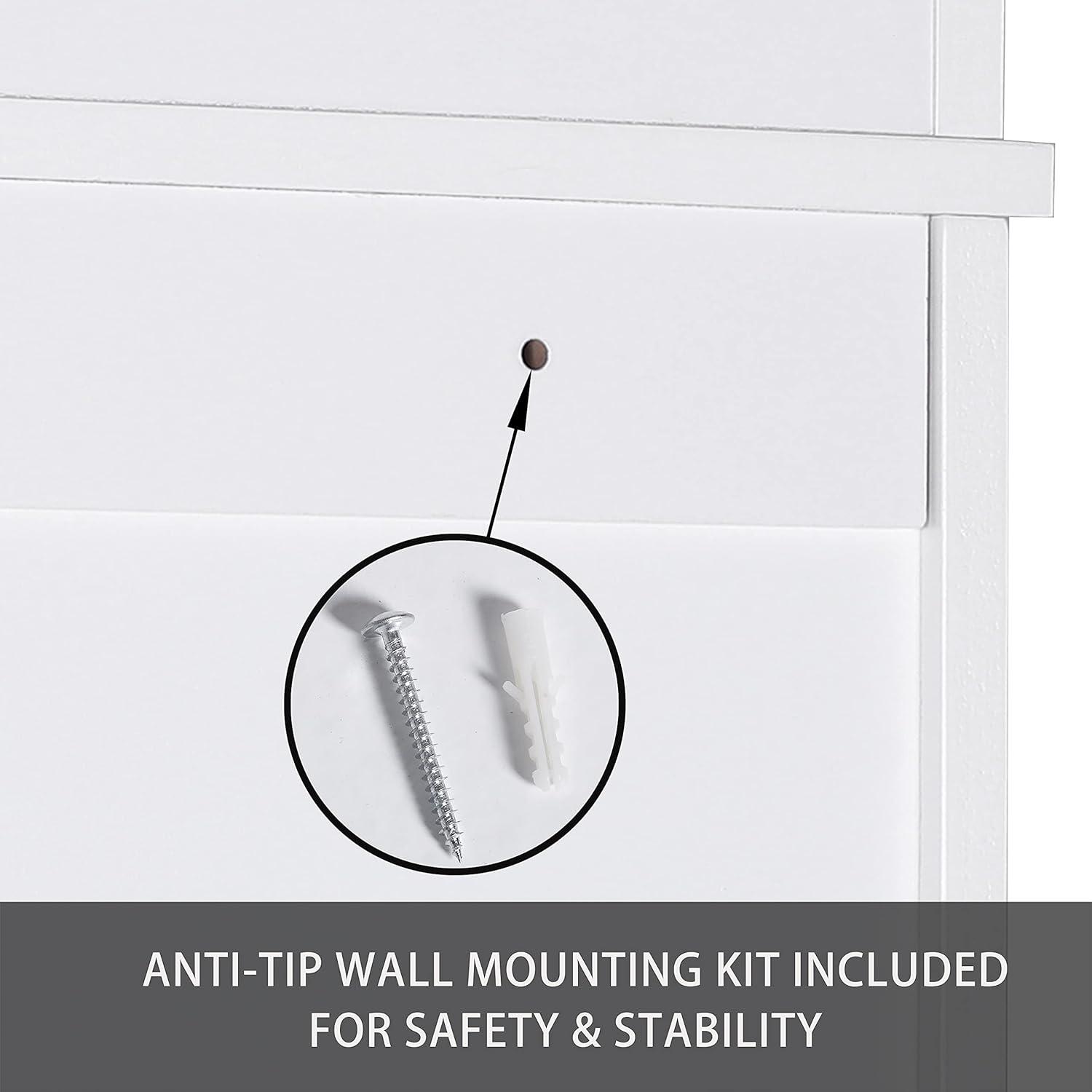 MUPATER Bathroom 67" Storage Cabinet Organizer with Shelves and Doors, Small Freestanding Toilet Shelf Space Saver with Anti-Tip Design and Adjustable Bottom Bar, White