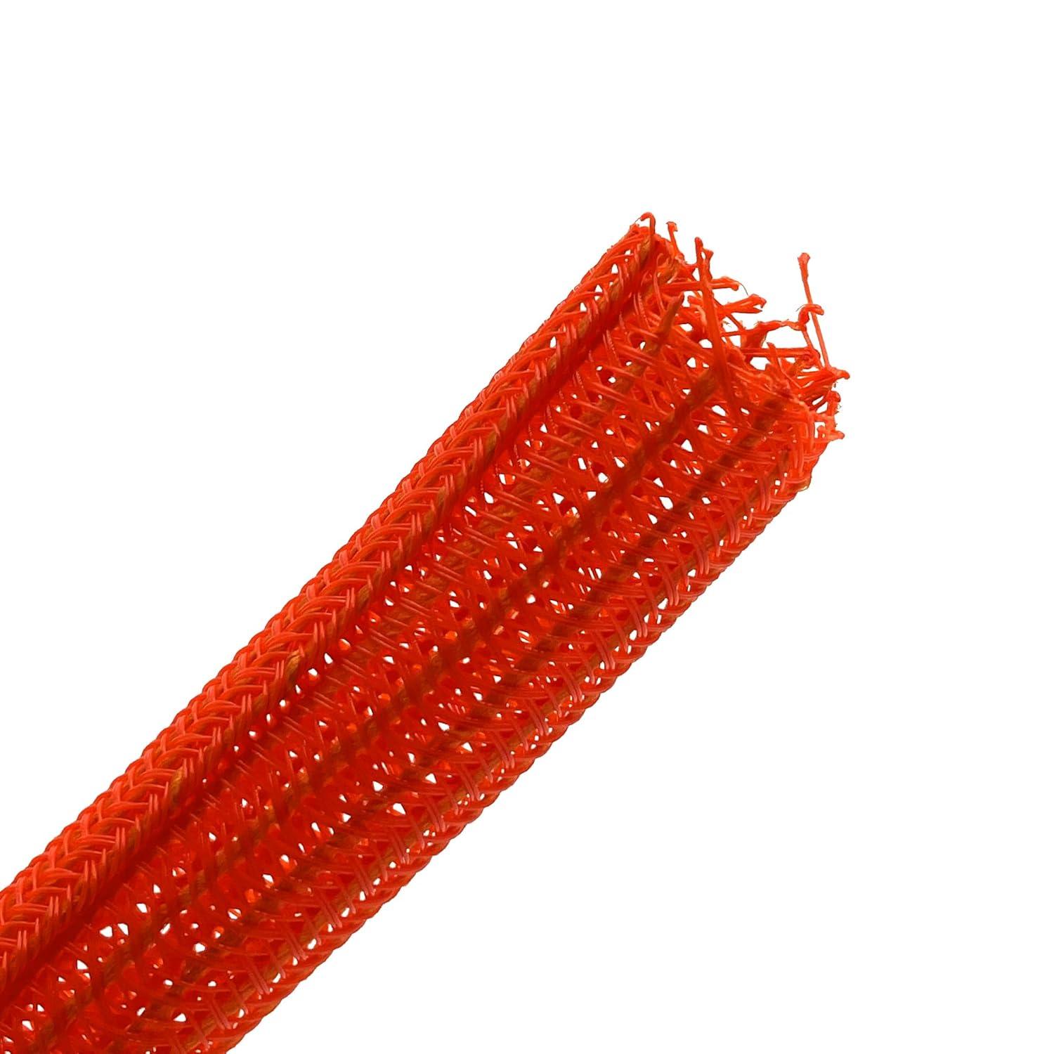 Electriduct  0.125 in. 10 ft. Hook Self Closing Braided Wrap for Around Sleeving Cord Cover Cable Protector Wire Organizer, Orange