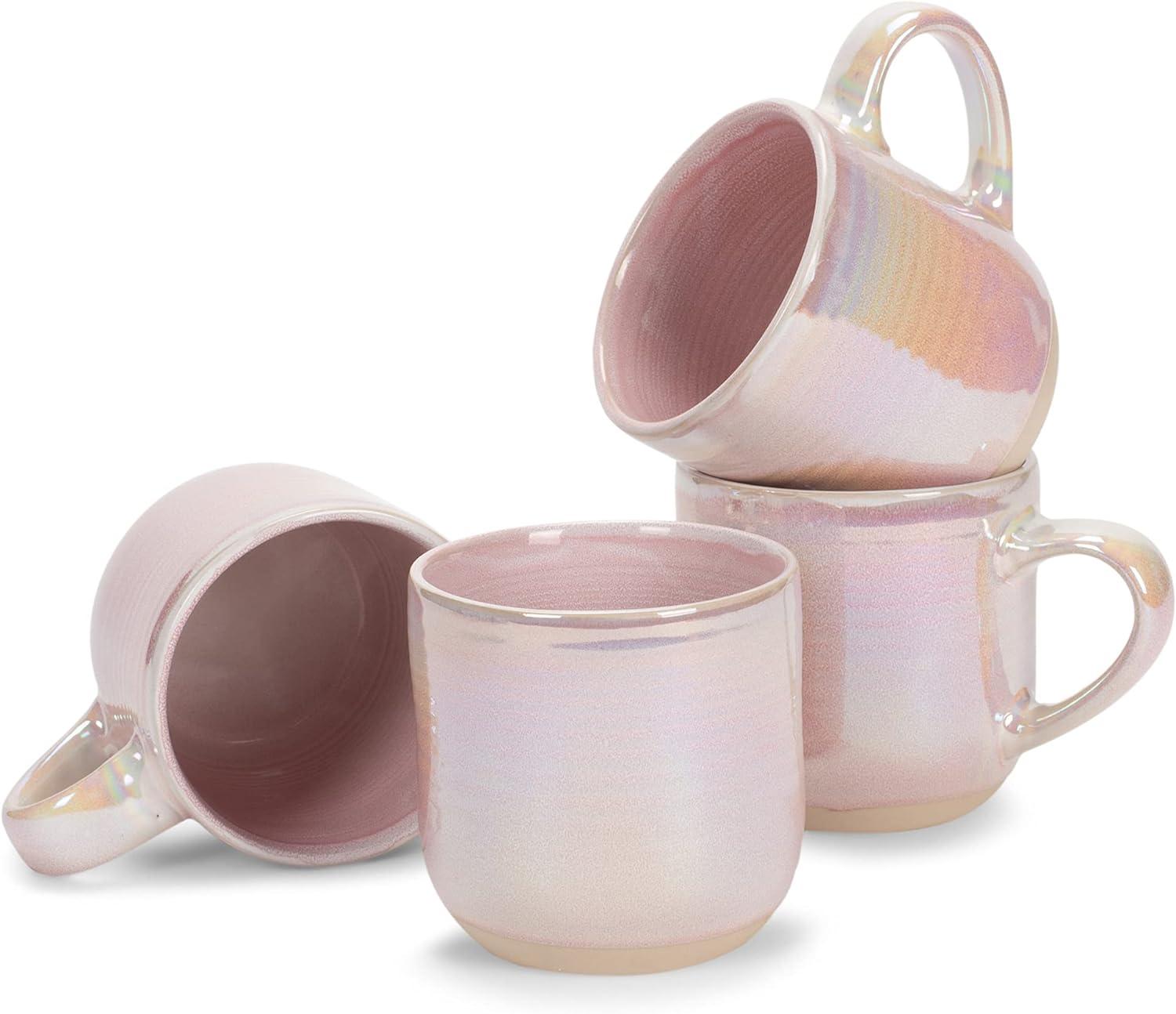 Pink Iridescent Ceramic 12 oz Coffee Mugs Set of 4