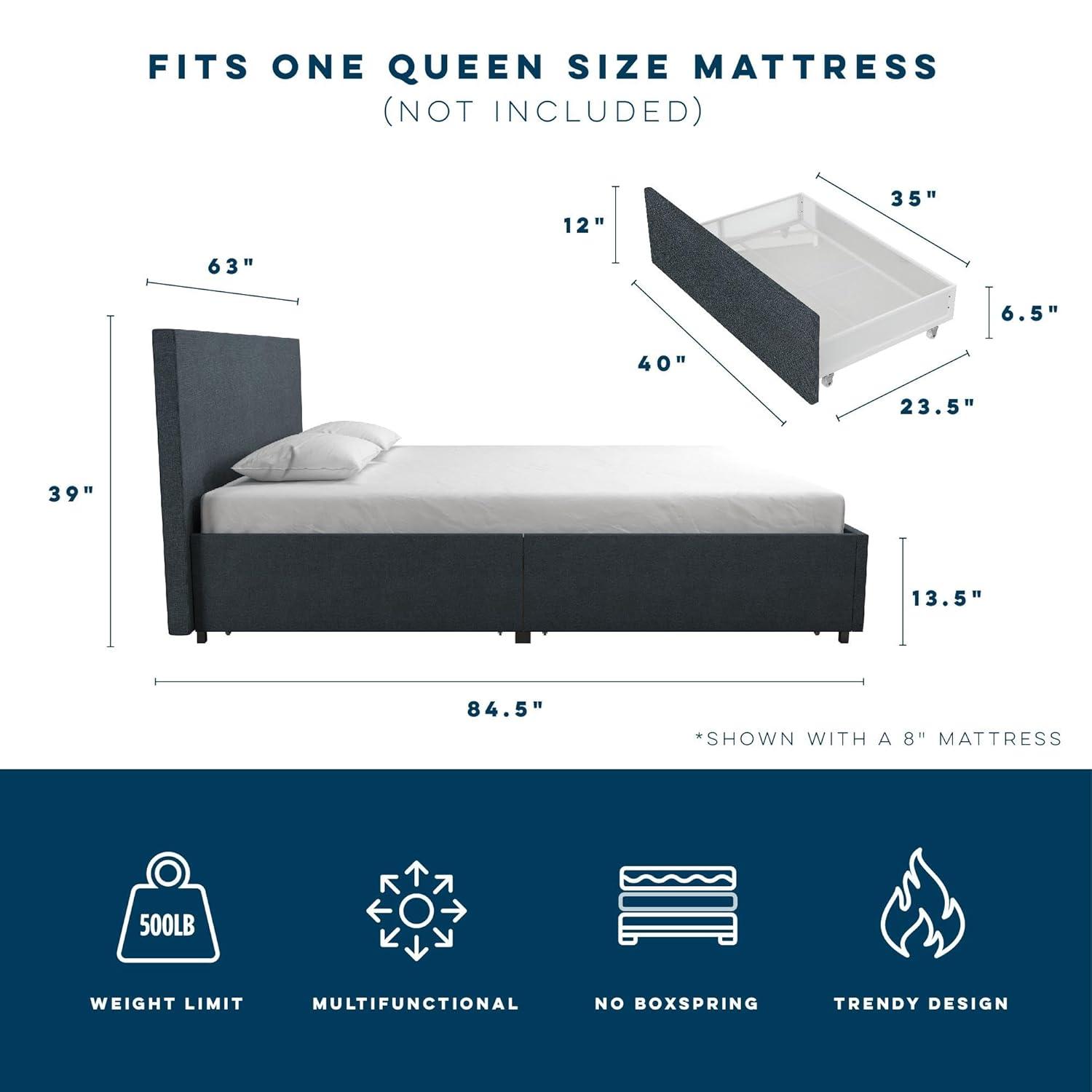 Novogratz Kelly Upholstered Unfinished Platform Storage Bed