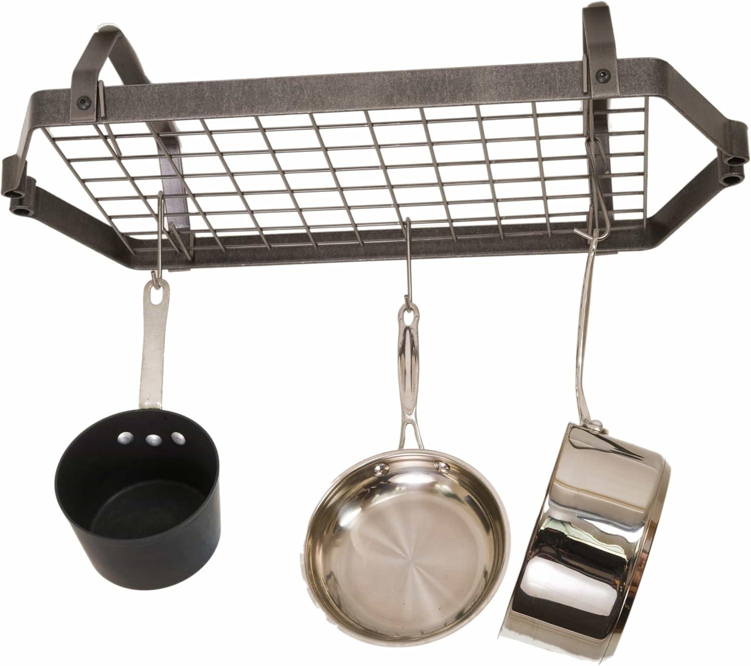 Hammered Steel Low Ceiling Kitchen Pot Rack with Hooks