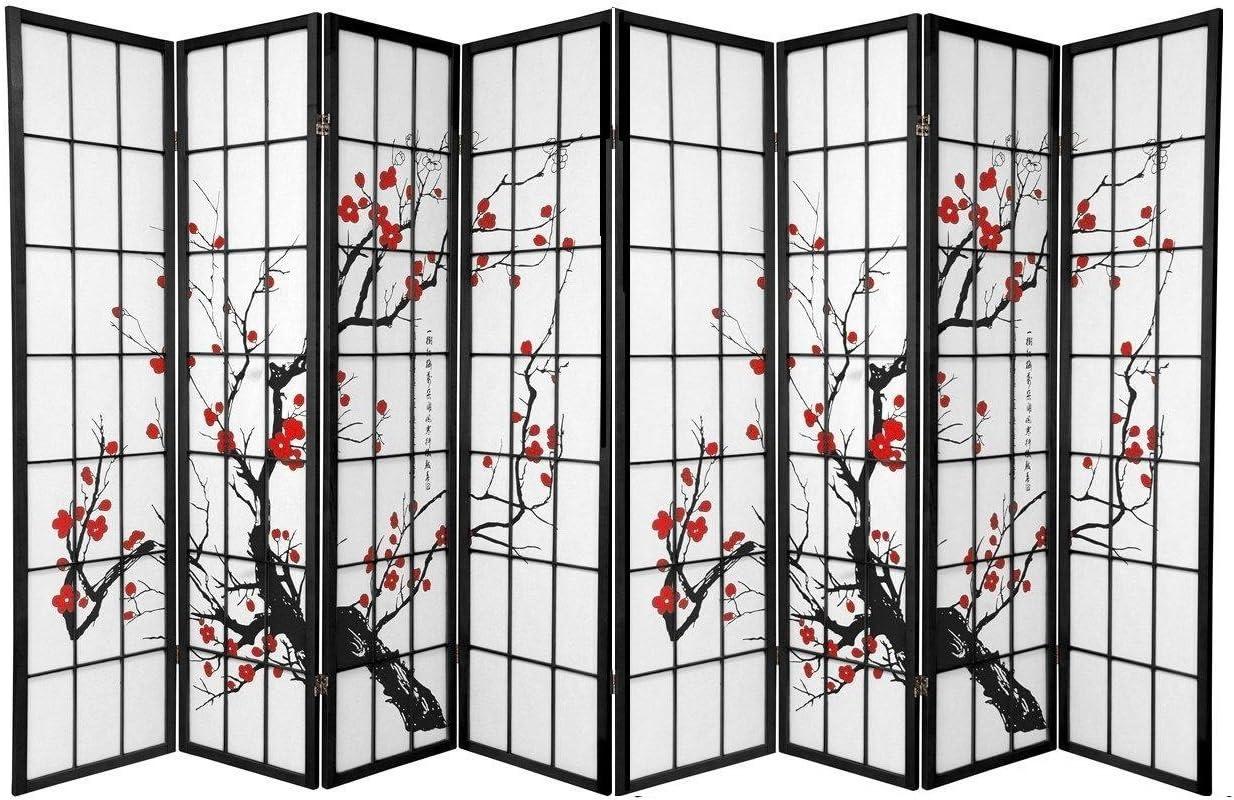 Legacy Decor Plum Blossom 8 Panel Room Divider Black 71"H x 140"Wide