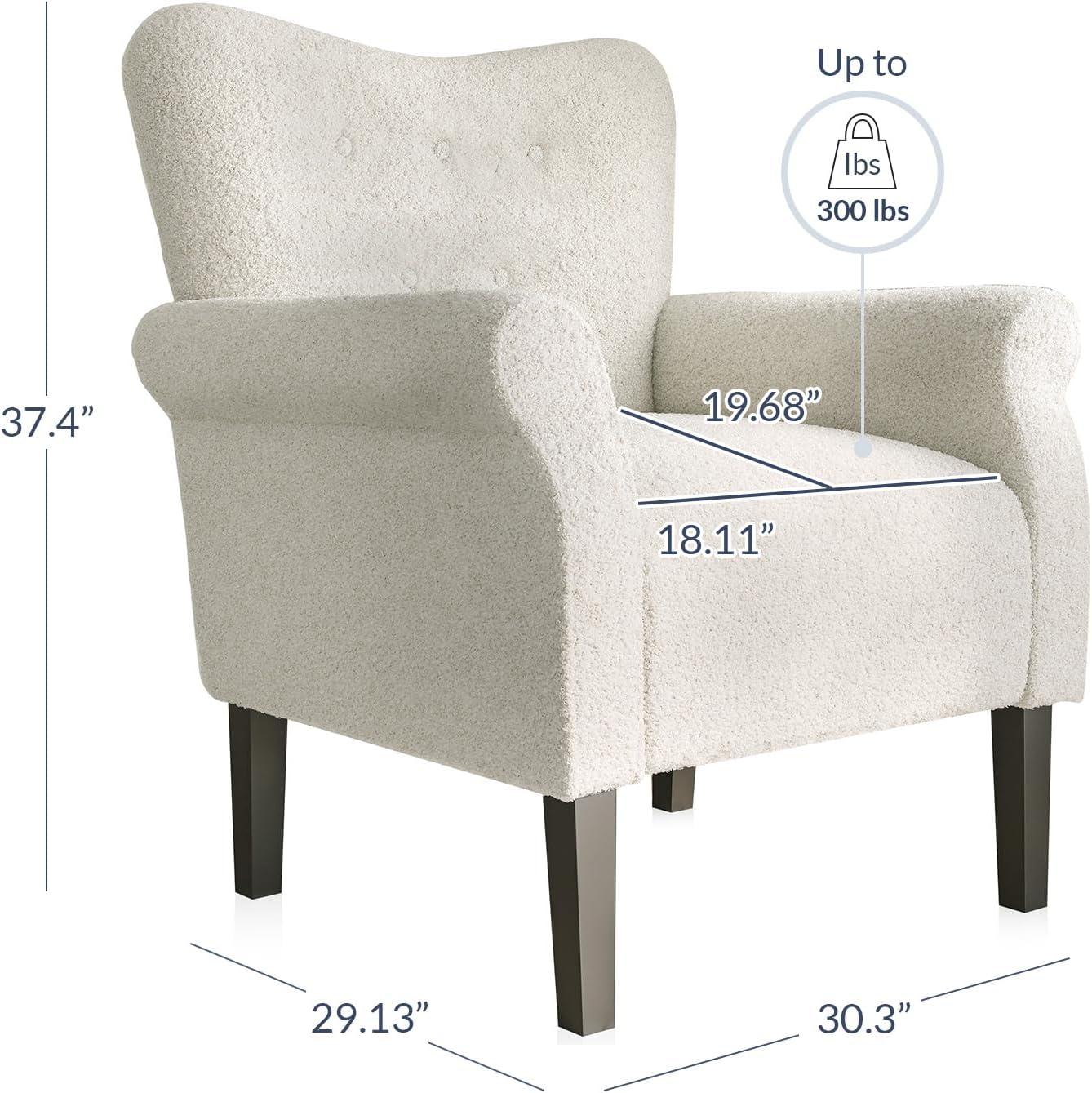 BELLEZE Modern Accent Chair Upholstered Teddy Fleece Armchair for Living Room or Bedroom with Wooden Legs, High Back Rest, Padded Armrest, and Comfortable Cushioned Seat - Allston (White)
