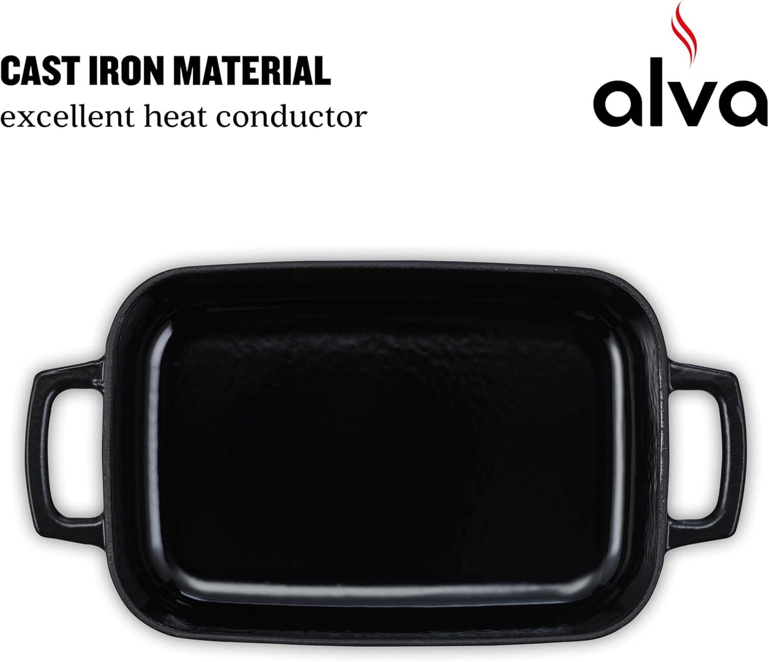 Alva Alva Nori Enameled Cast Iron Dutch Oven Dish Roasting Pan Rectangular Nonstick Stove-to-Table Enamel Coated Pot, Non Toxic, Compatible with All Stovetops, Oven Safe & Induction Safe